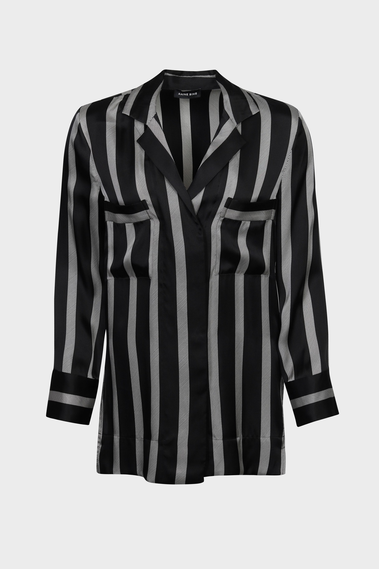 ANINE BING Lynette Shirt in Black Herringbone Stripe