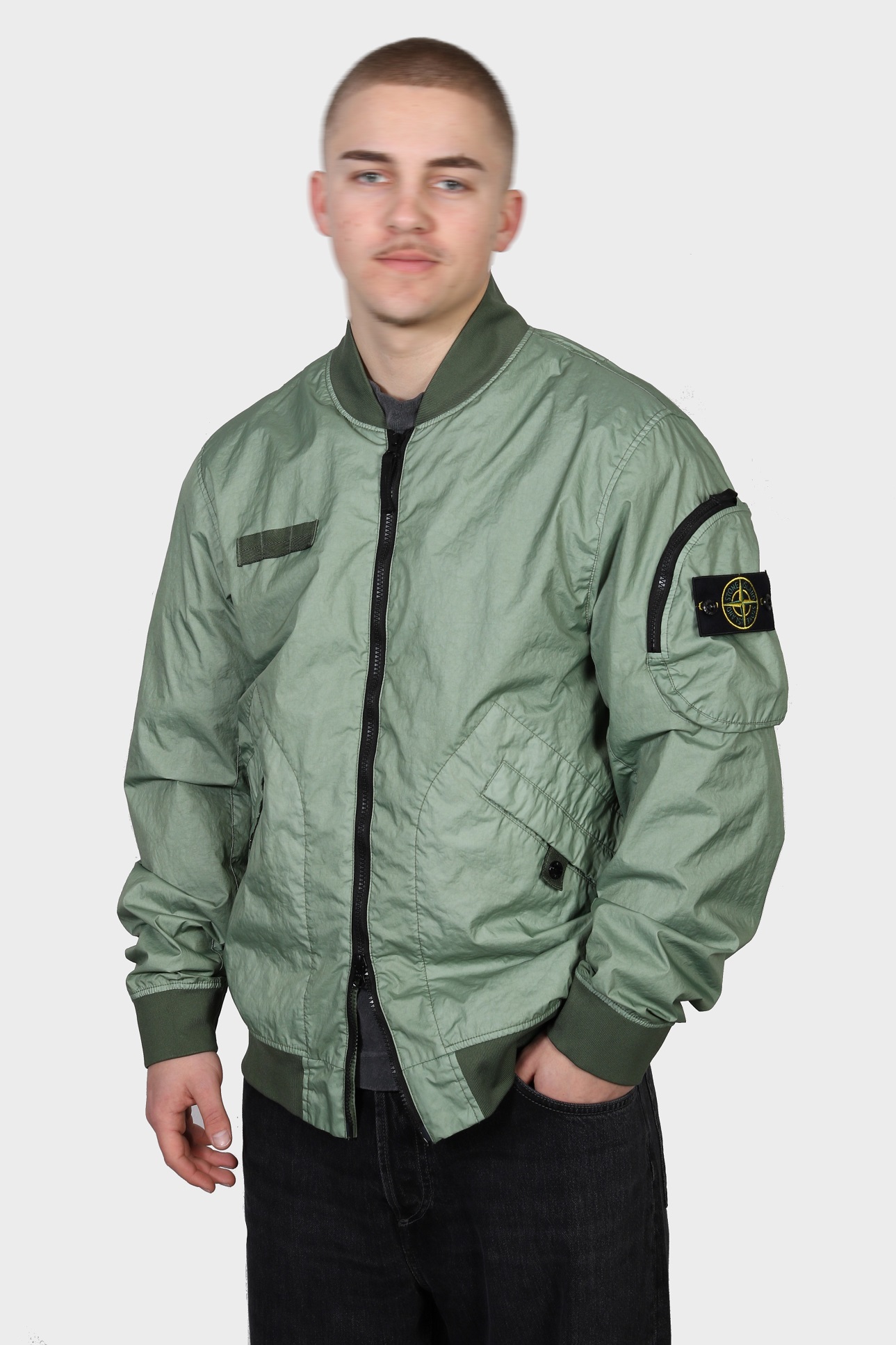 STONE ISLAND Membrana 3L TC Bomber Jacket in Sage