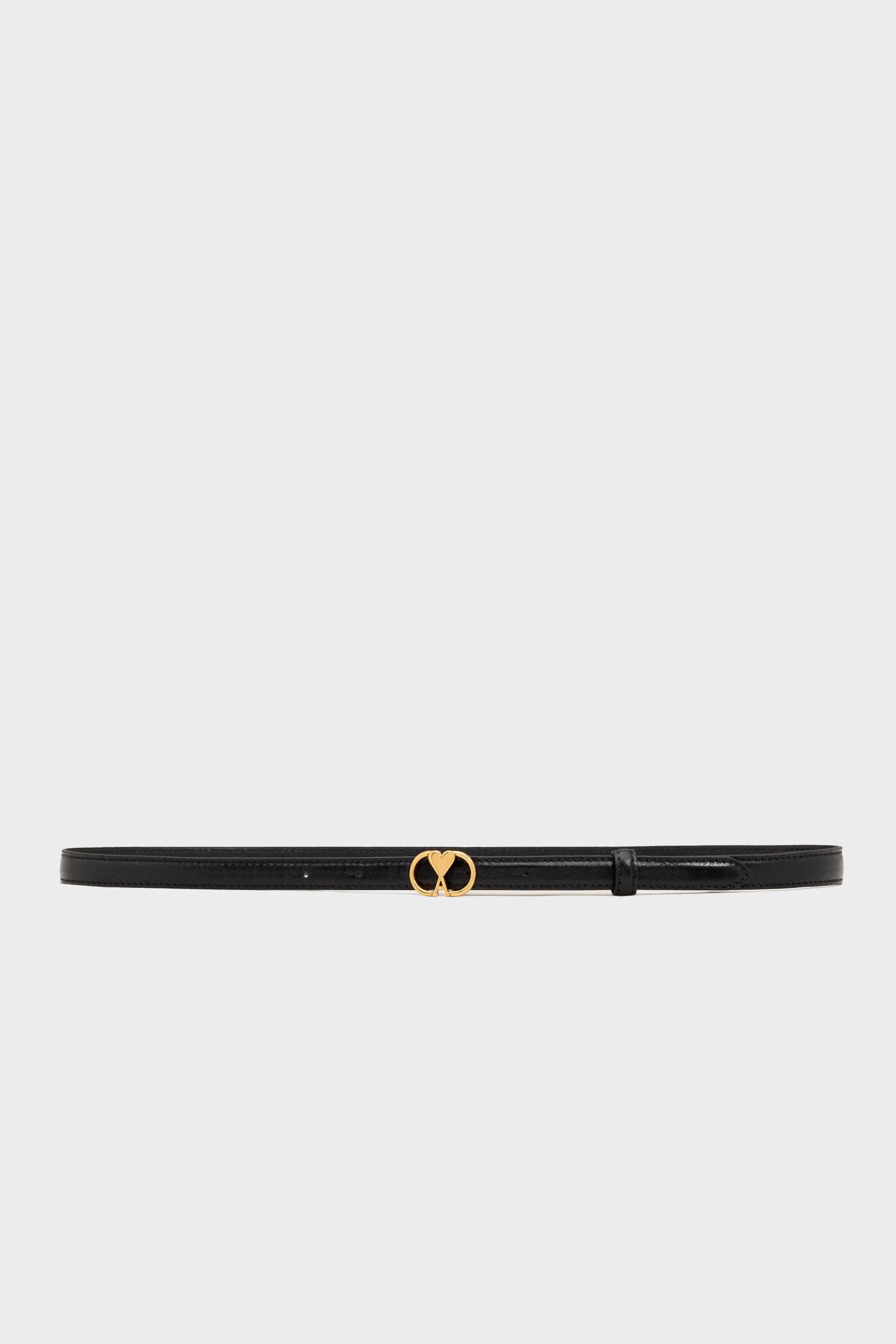 AMI PARIS Thin Oval Buckle Belt in Black/Gold