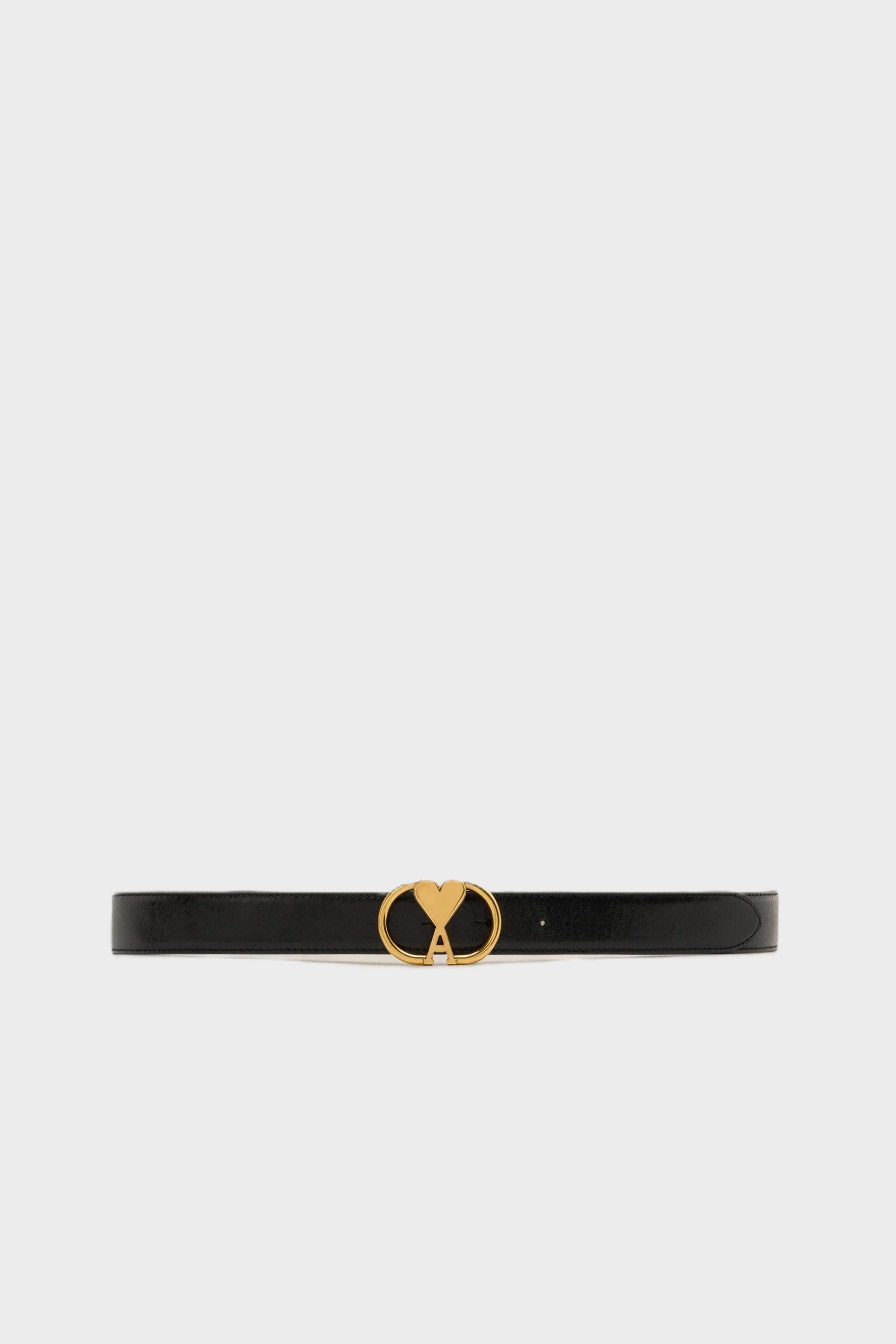 AMI PARIS Oval Buckle Belt in Black/Gold