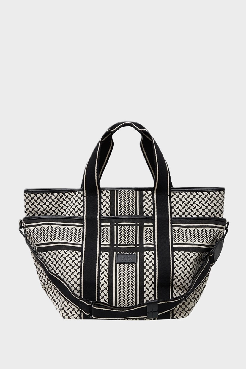 LALA BERLIN Tote Bag Merge in Heritage Stripe Black