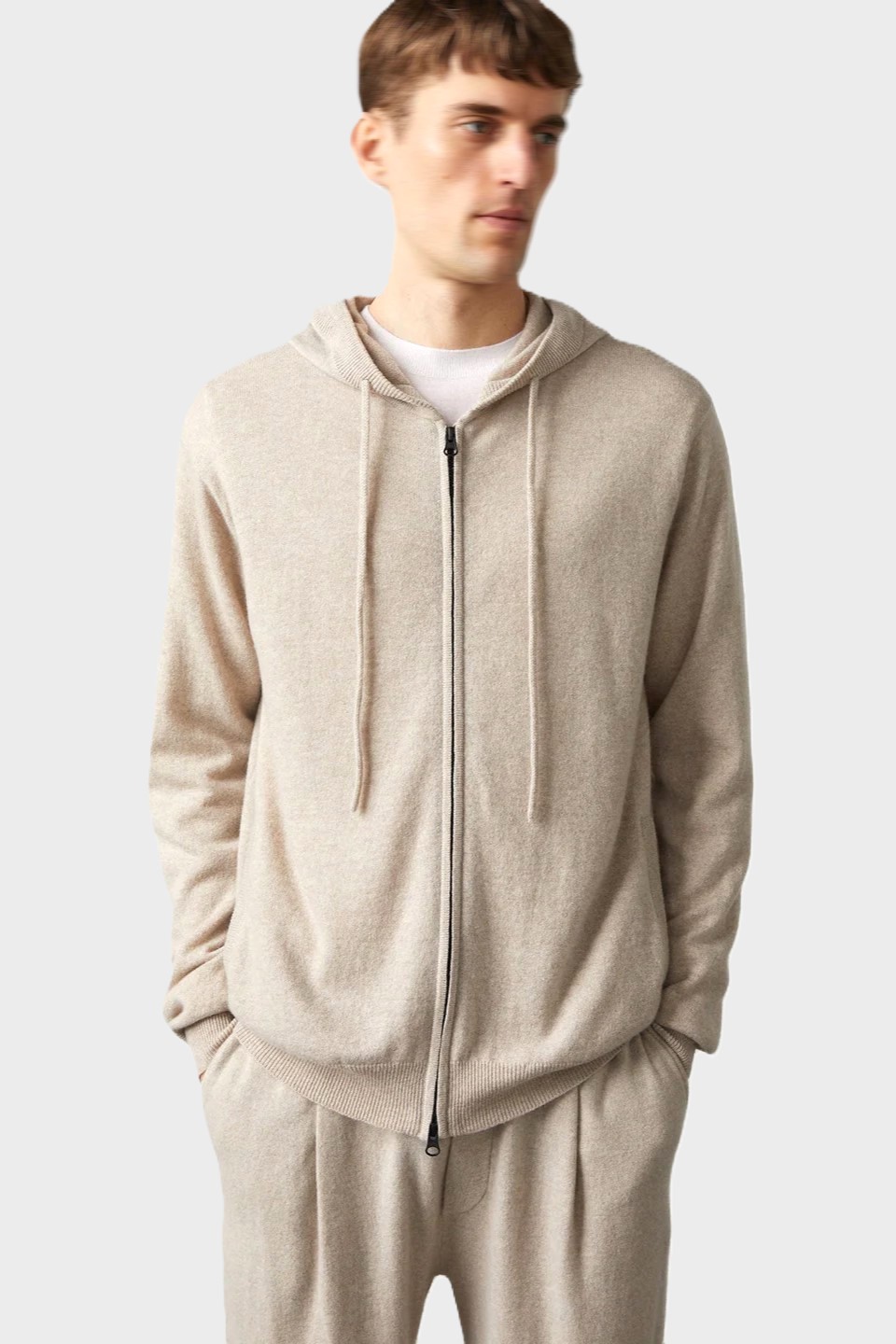 LISA YANG Emerson Cashmere Zip Hoodie in Oyster