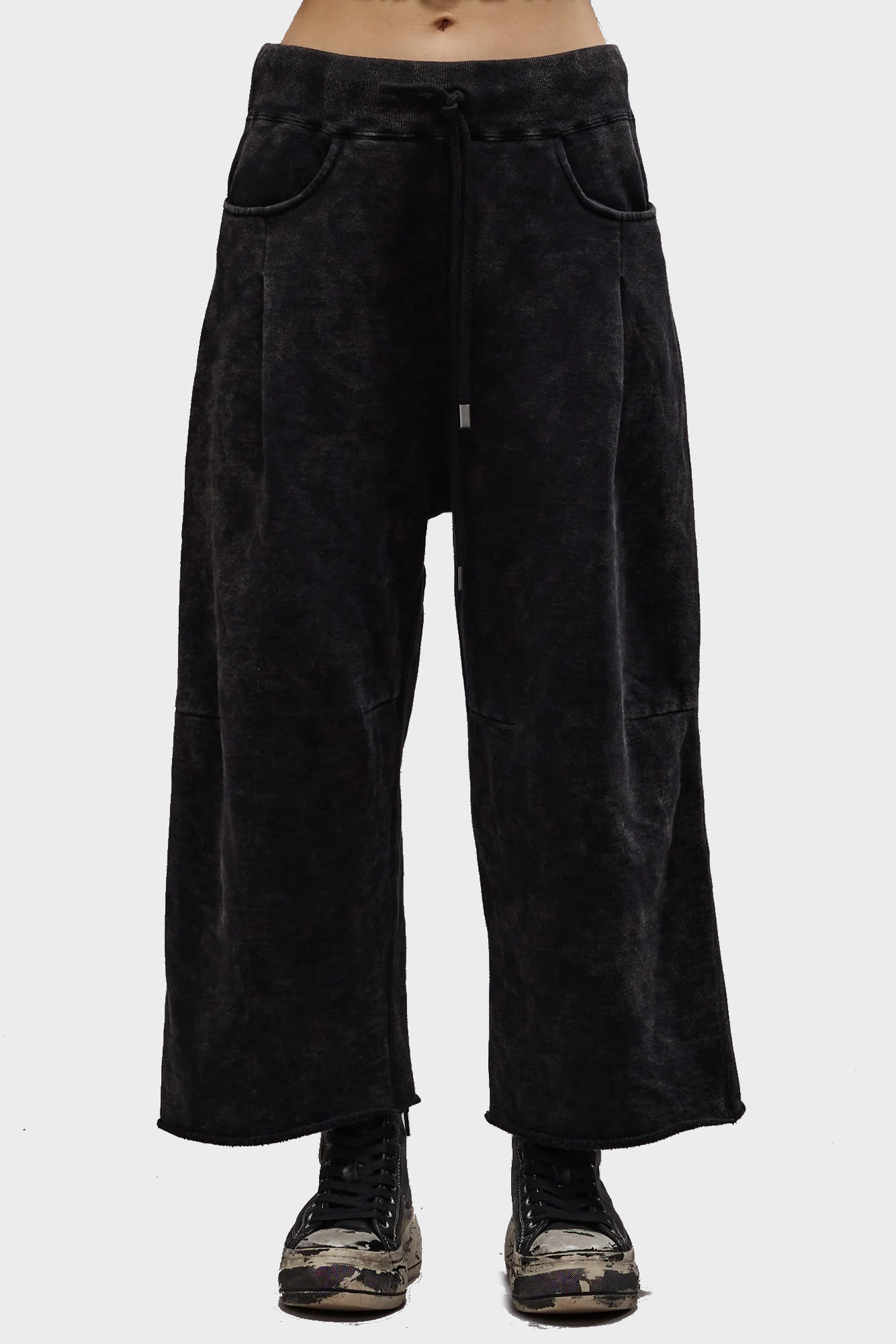 R13 Cropped Pleated Sweatpant in Black