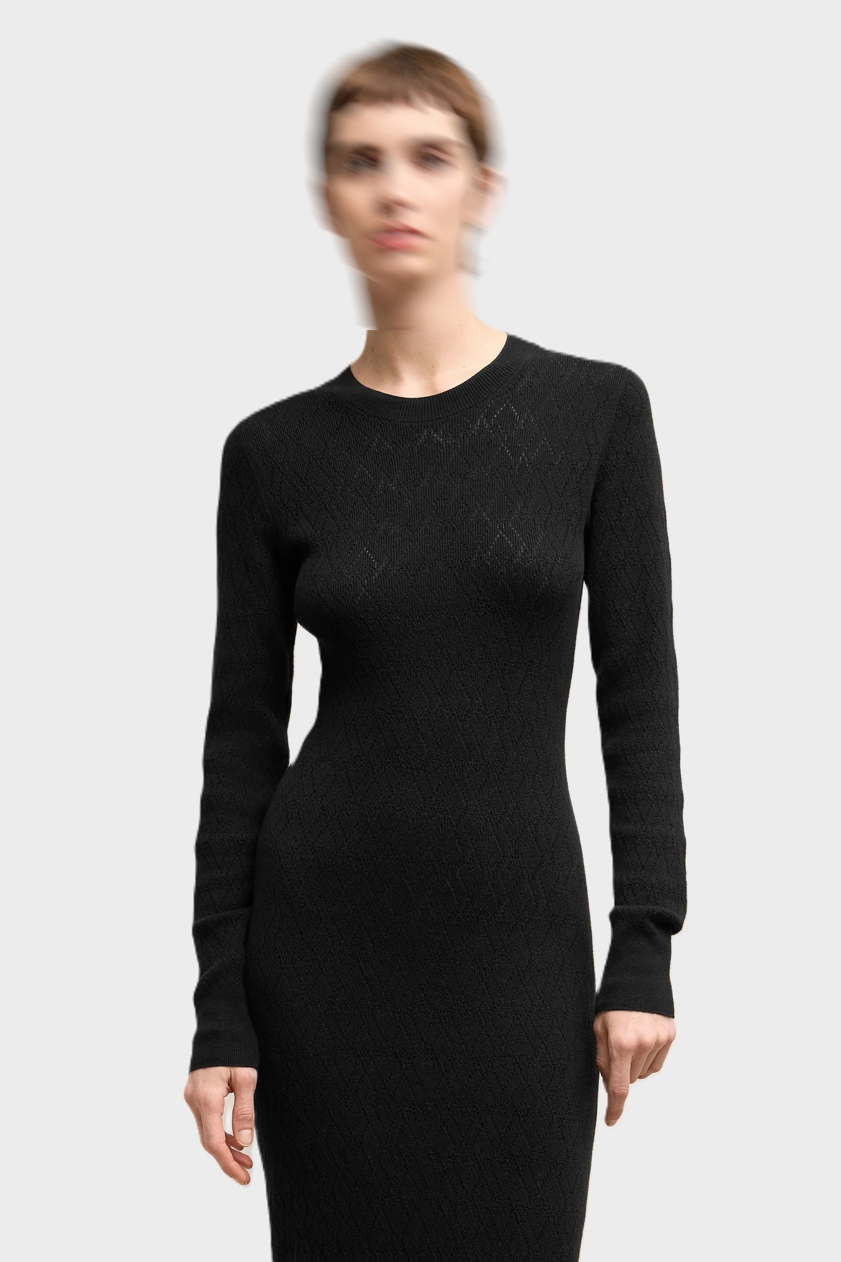 AMI PARIS de Coeur Pointelle Midi Knit Dress in Black