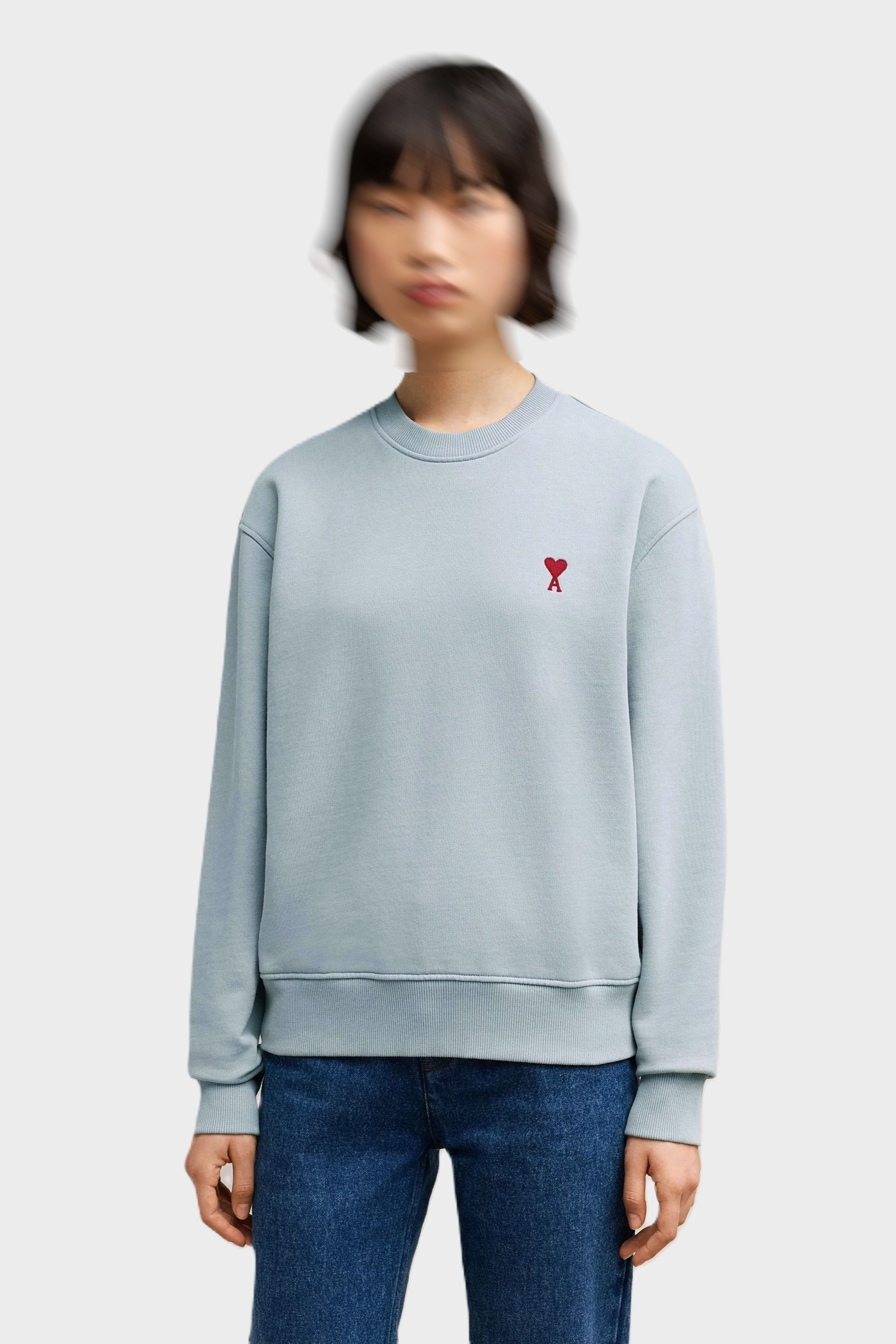 AMI PARIS de Coeur Molleton Sweatshirt in Clay Blue/Red