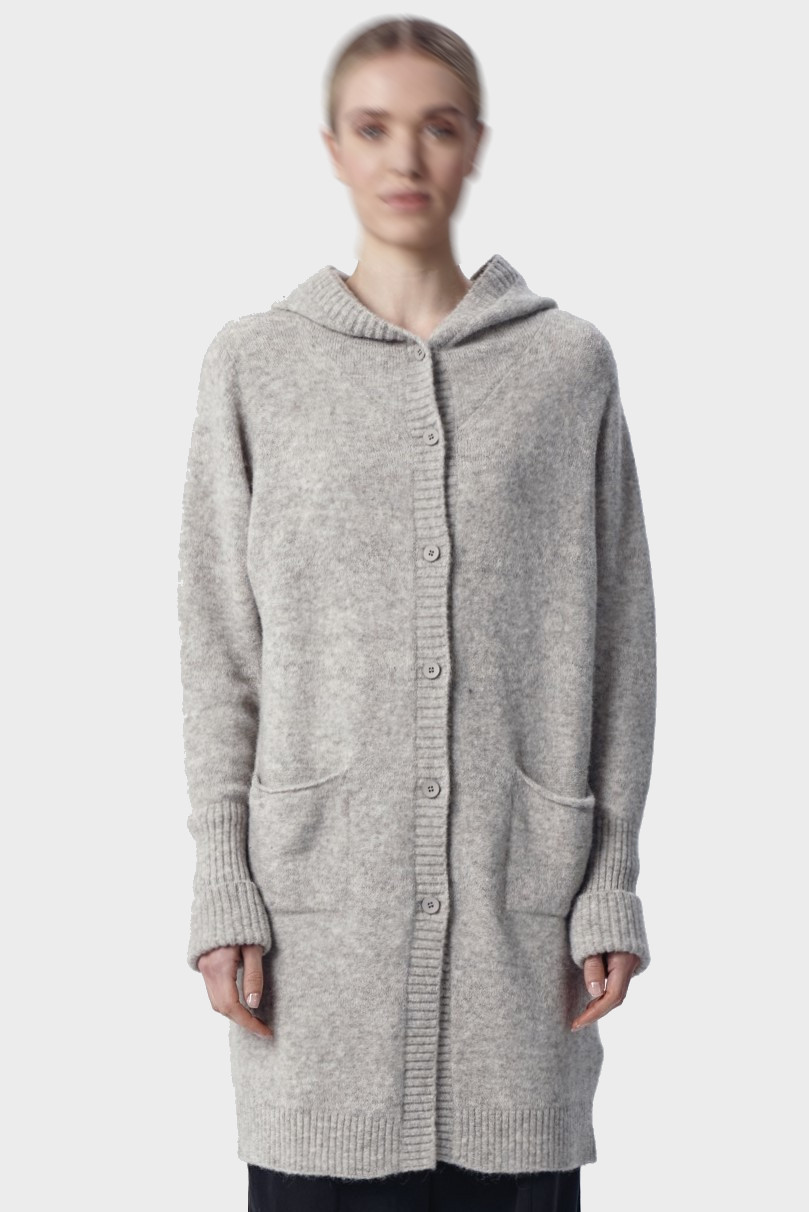 TRANSIT PAR SUCH Hooded Knit Cardigan in Light Grey Melange