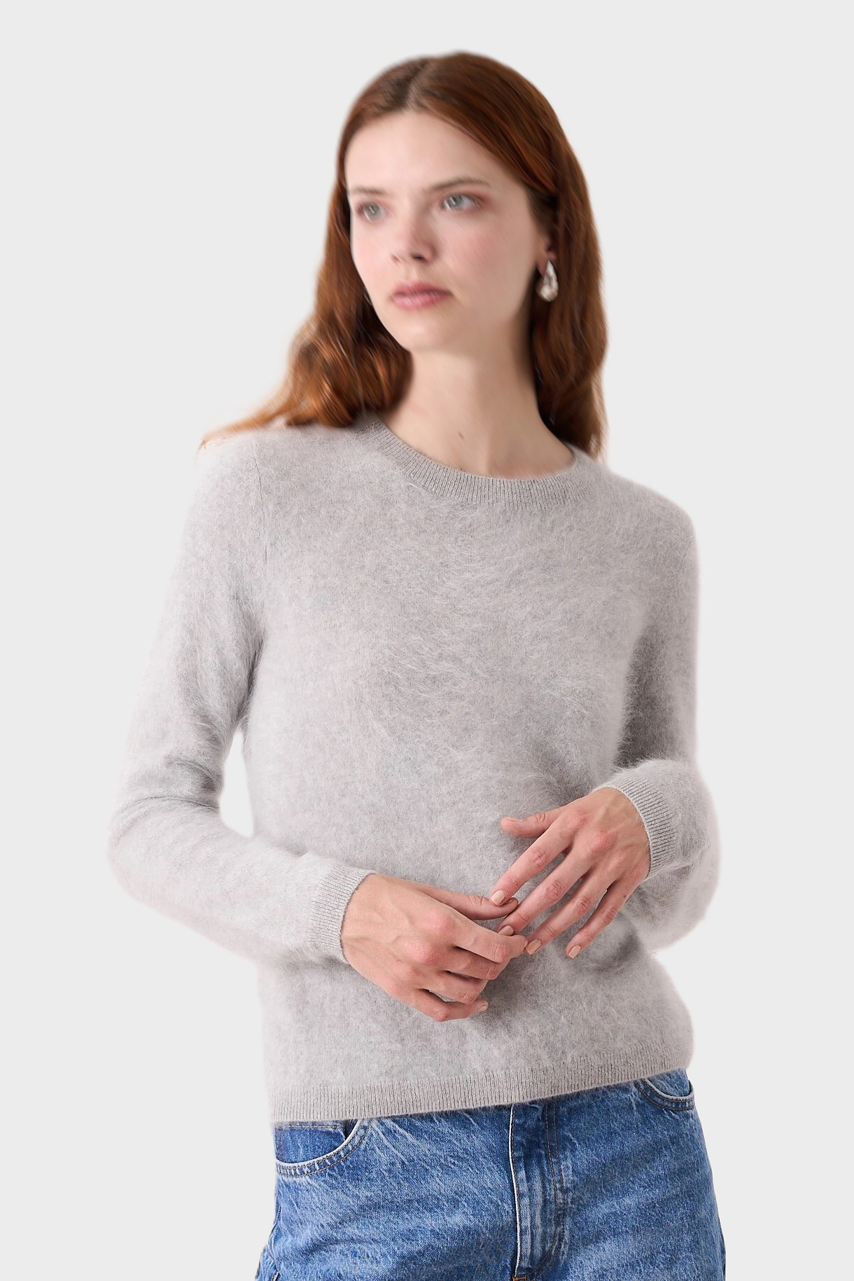 ABSOLUT CASHMERE Clare Brushed Cashmere Sweater in Light Grey