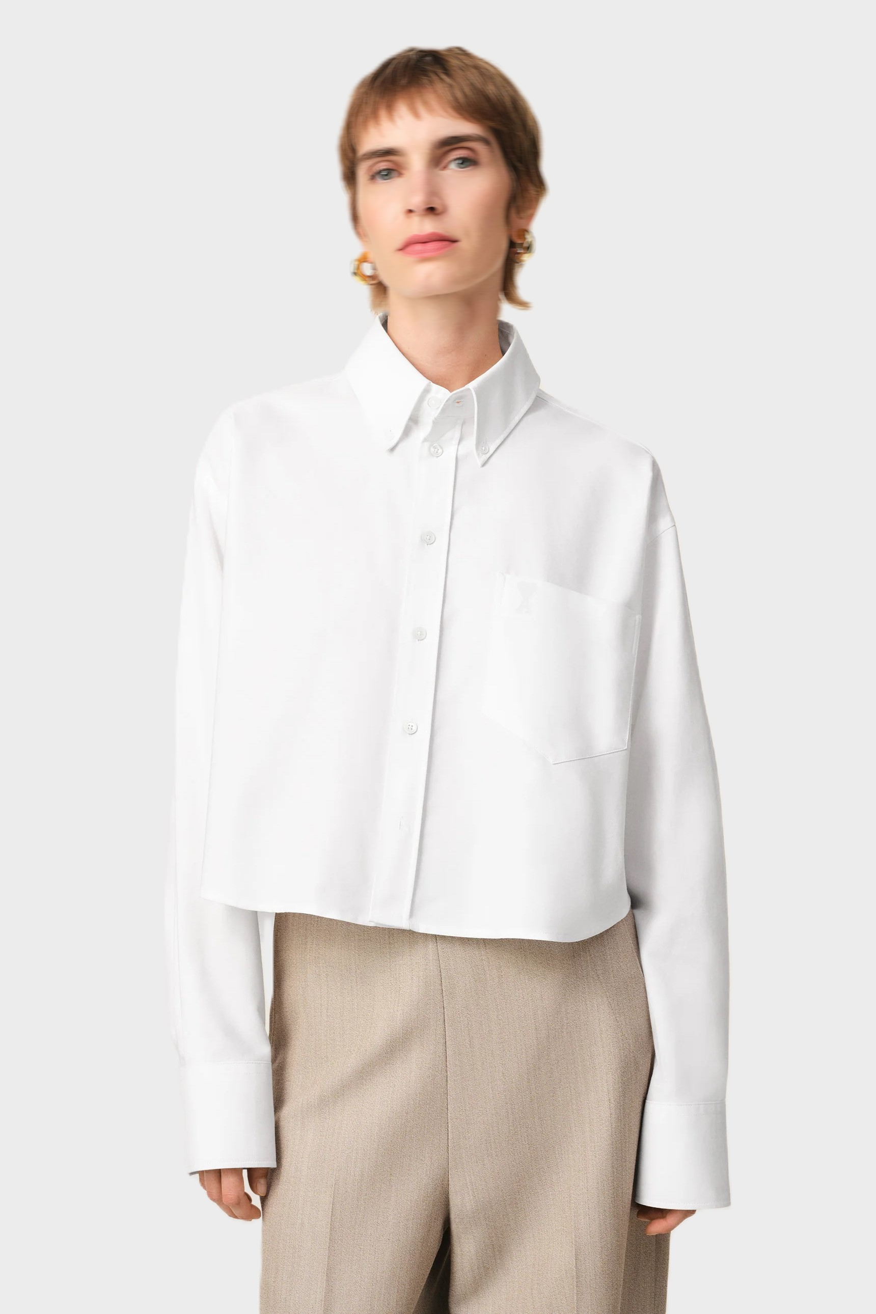 AMI PARIS Chemise Cropped Oversize Shirt in Natural White