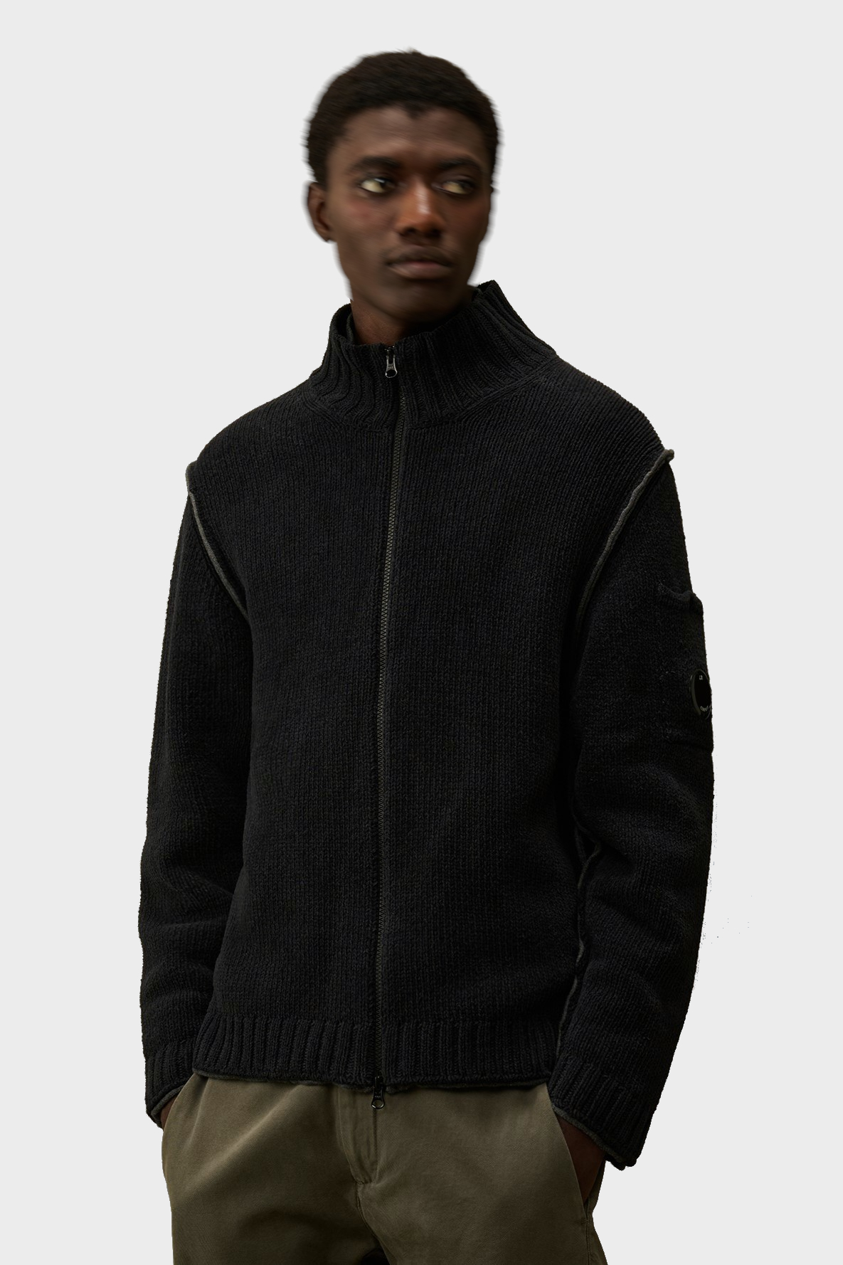 C.P. COMPANY Cotton Chenille Knit Jacket in Washed Black