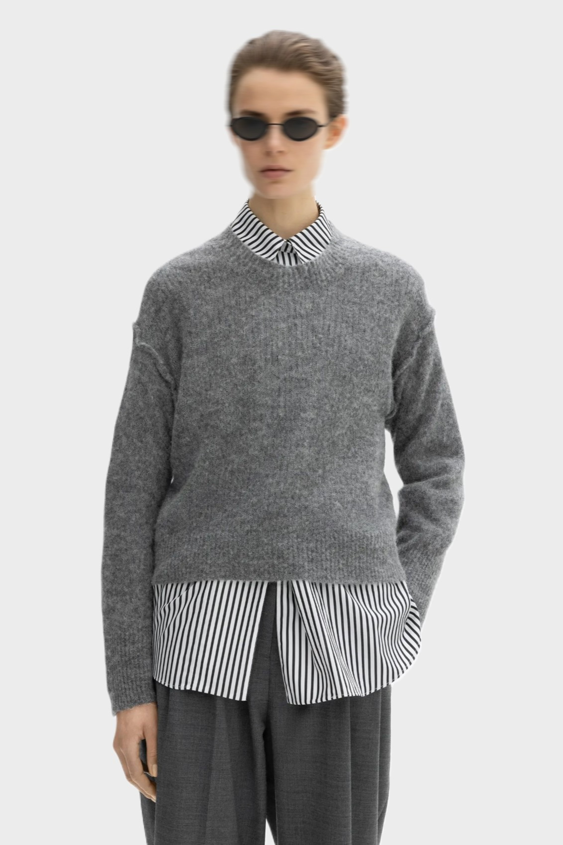 DAGMAR Brushed Alpaca Knit Pullover in Dark Grey