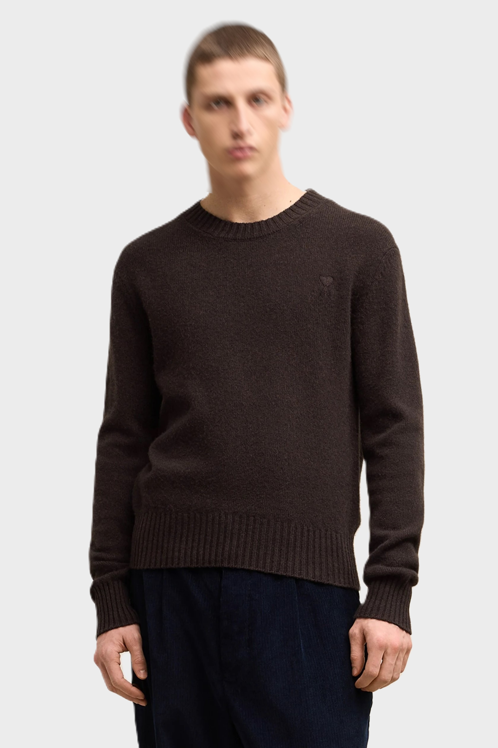 AMI PARIS de Coeur Cashmere Pullover in Dark Coffee