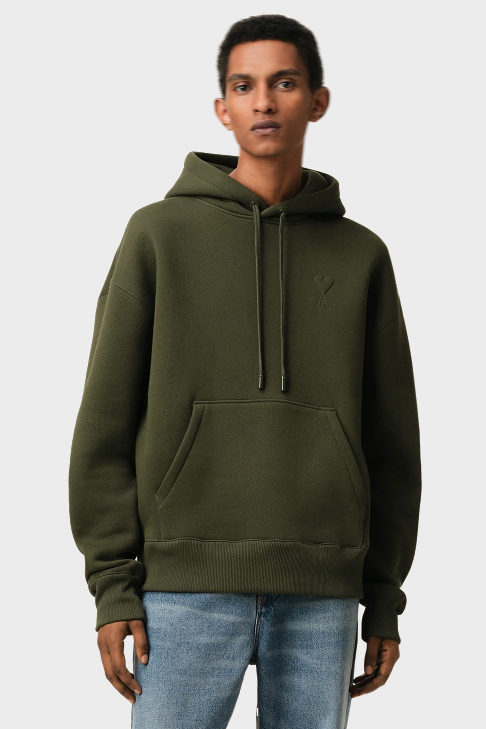 AMI PARIS de Coeur Embossed Hoodie in Loden