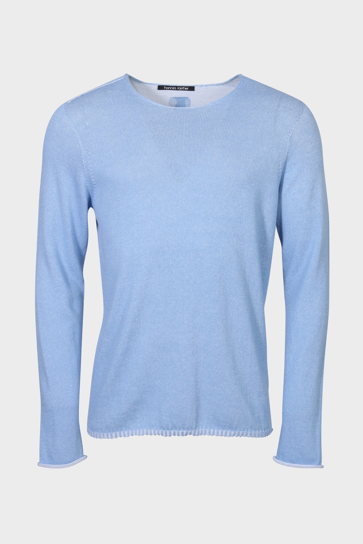 HANNES ROETHER Cotton/Cashmere Knit Pullover in Light Blue Melange