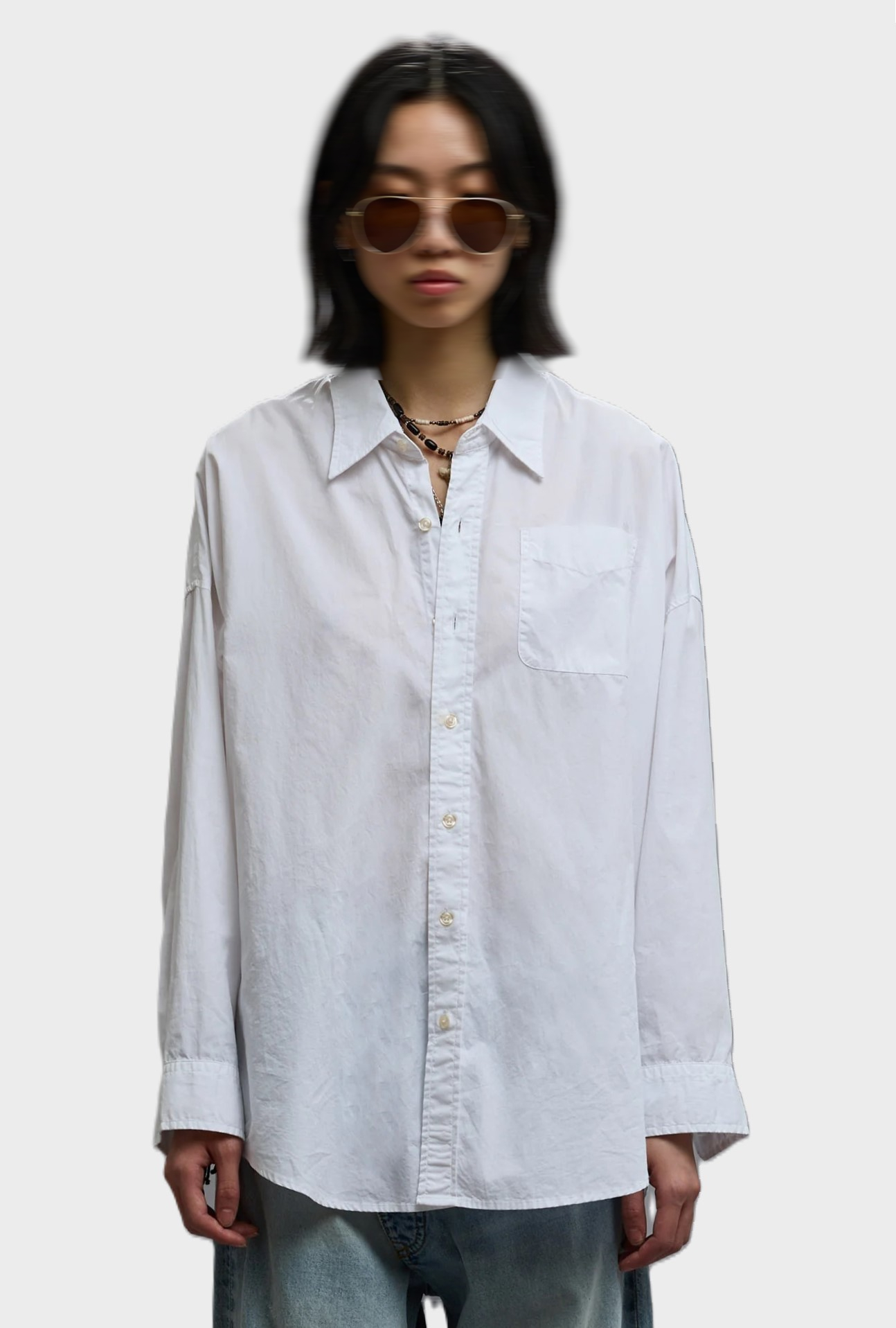 R13 Drop Neck Oxford Shirt in White