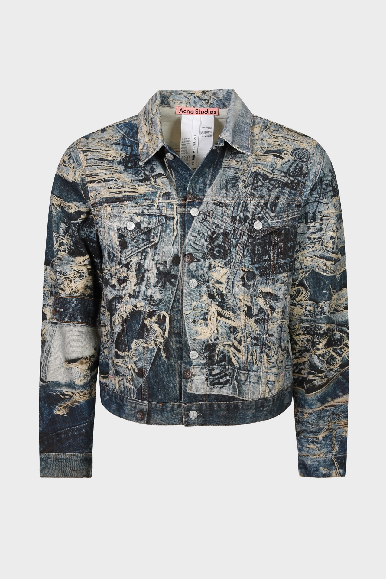 ACNE STUDIOS Printed Denim Jacket in Mid Blue