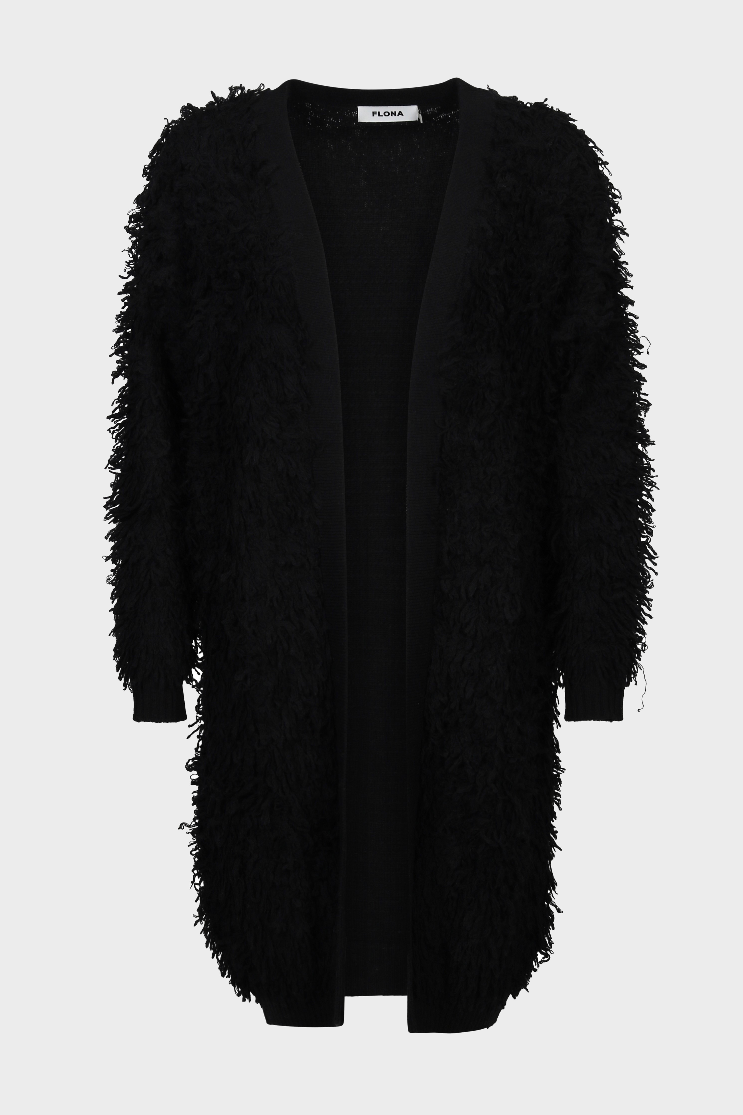 FLONA Cashmere Boho Long Cardigan in Black