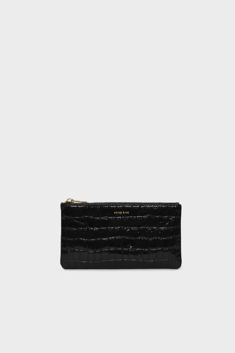 ANINE BING Elly Pouch in Black Embossed