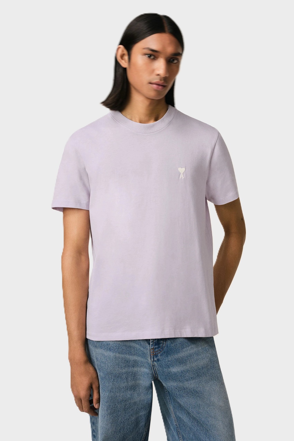 AMI PARIS de Coeur T-Shirt in Lilac/Off White