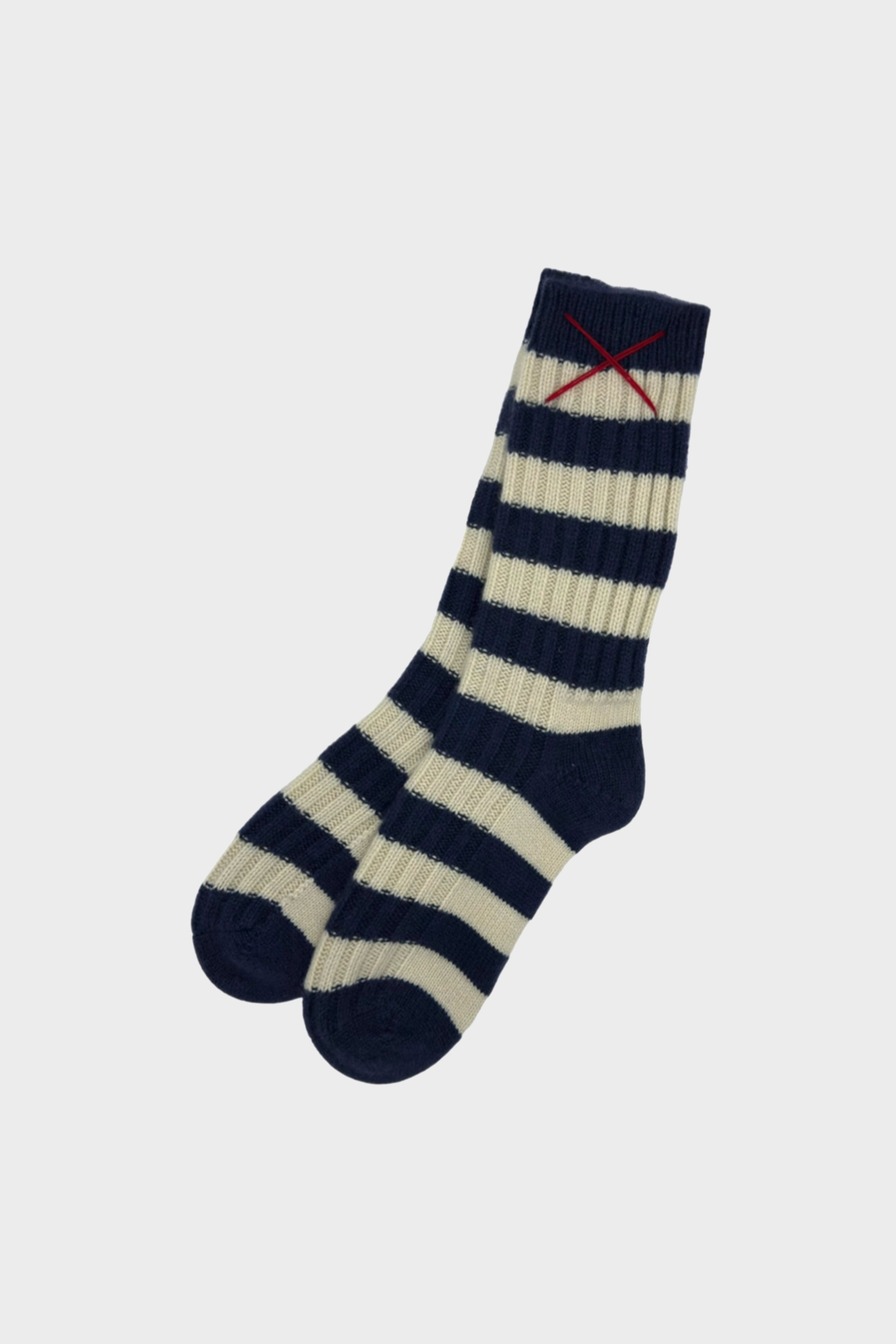 MELL-O Striped Cashmere Socks in Off White/Navy