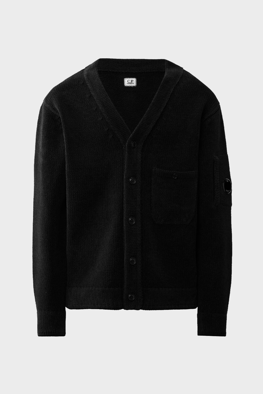 C.P. COMPANY Cotton Chenille Knit Cardigan in Black