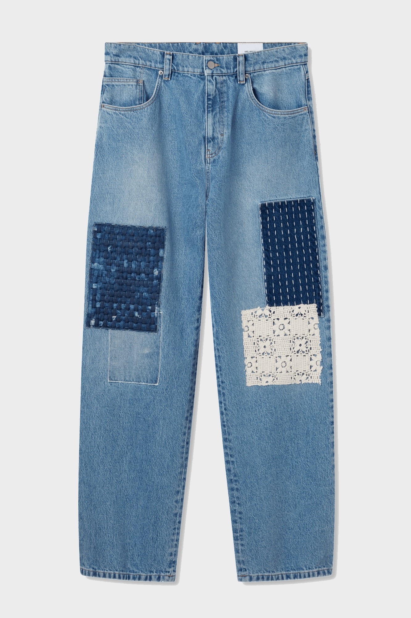 AXEL ARIGATO Patchwork Relaxed Jeans in Light Blue