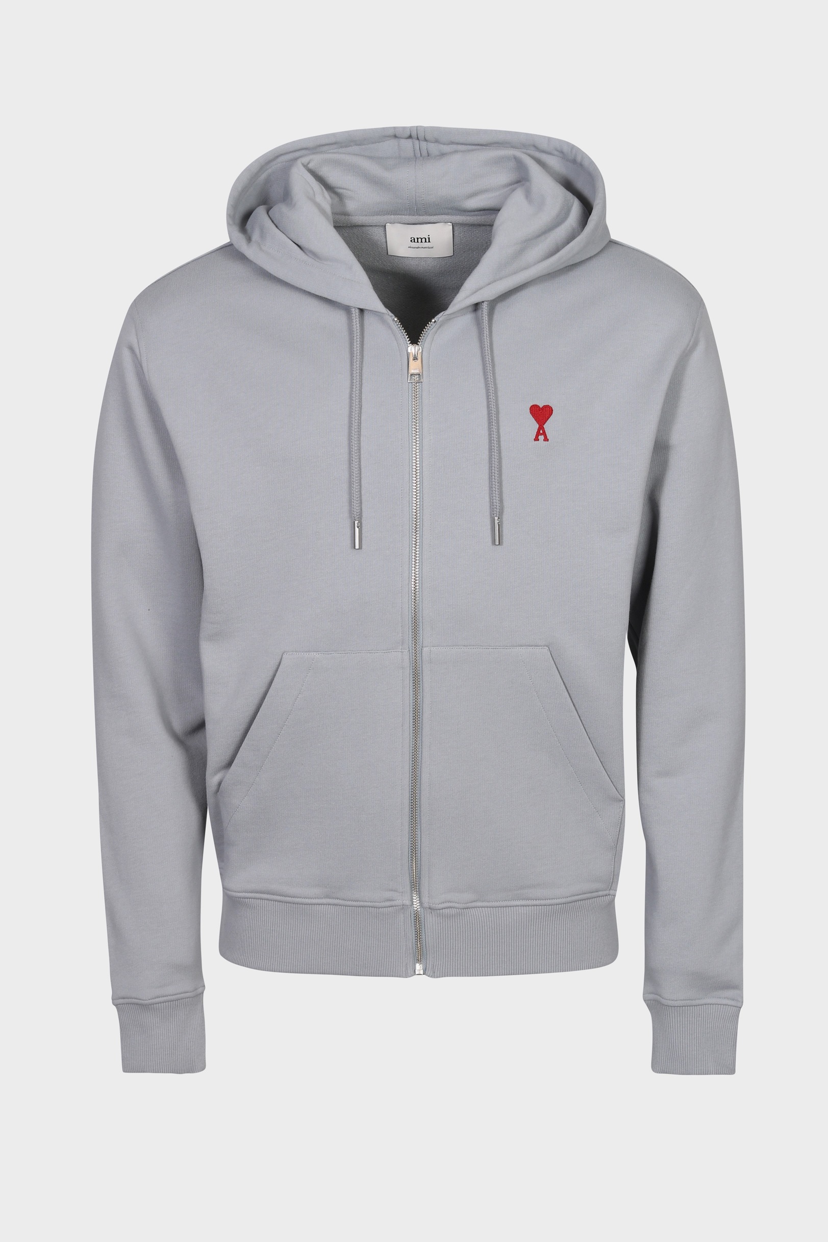 AMI PARIS de Coeur Molleton Zip Hoodie in Clay Blue/Red