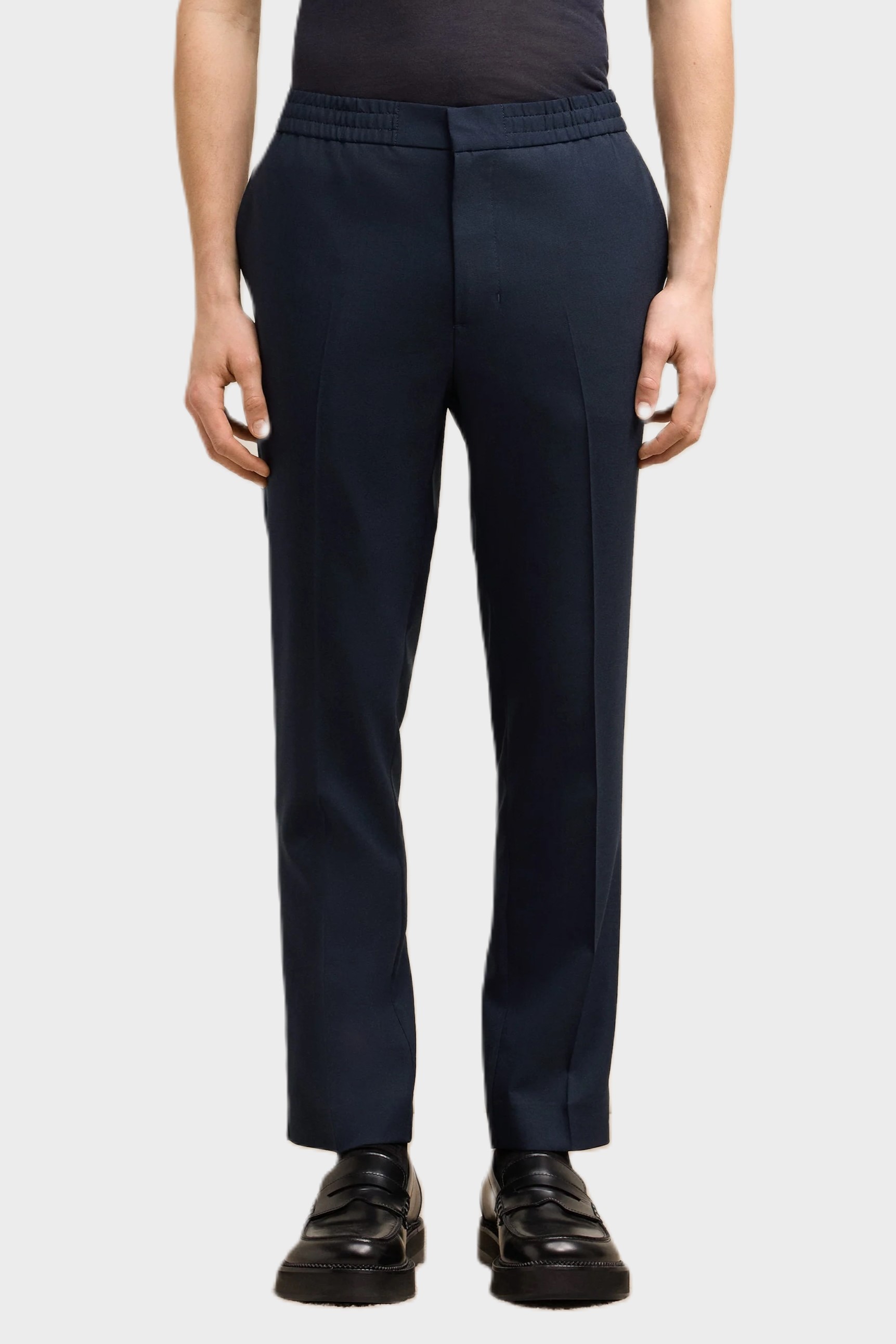 AMI PARIS Elastic Waist Wool Pant in Navy Blue