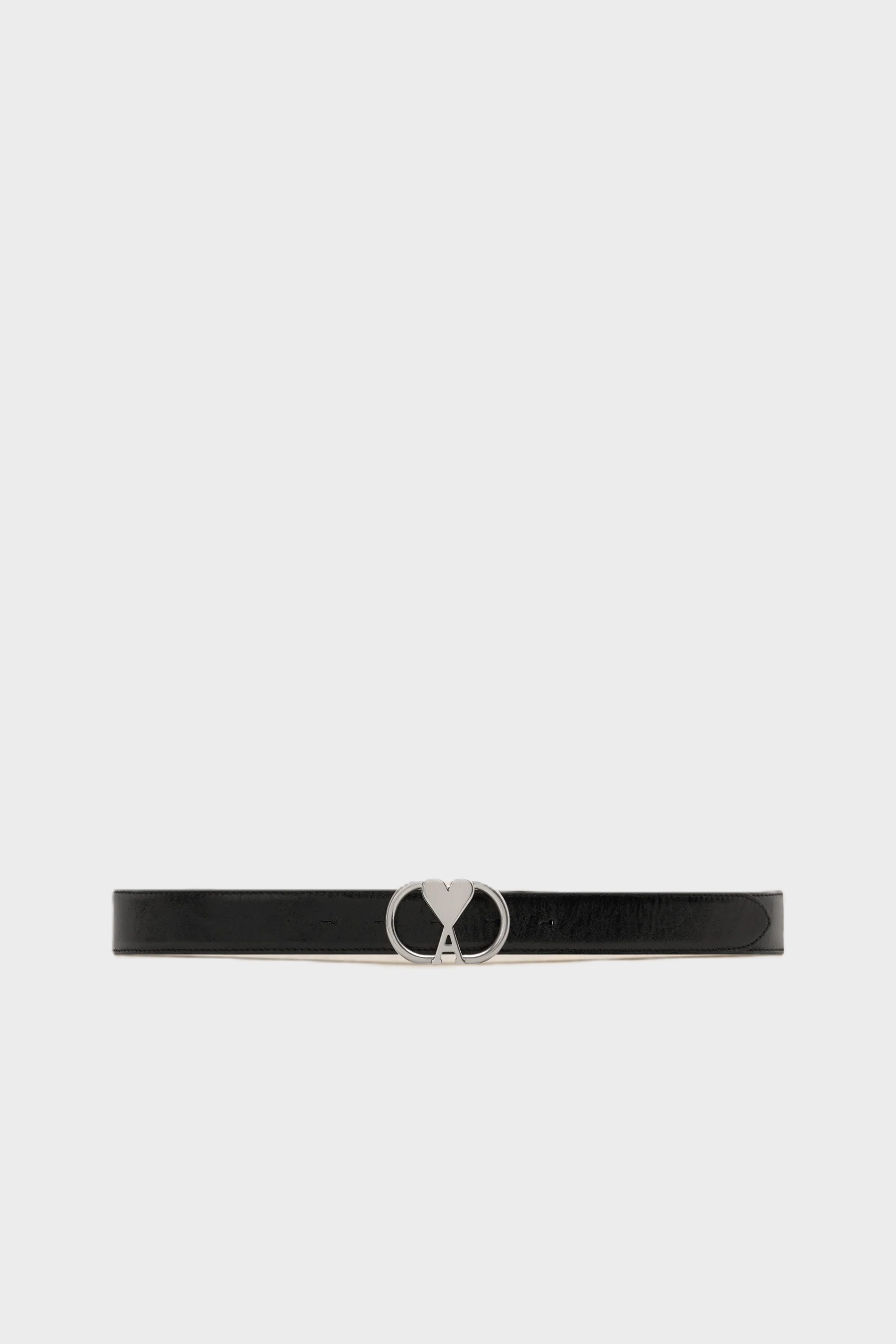 AMI PARIS Oval Buckle Belt in Black/Silver