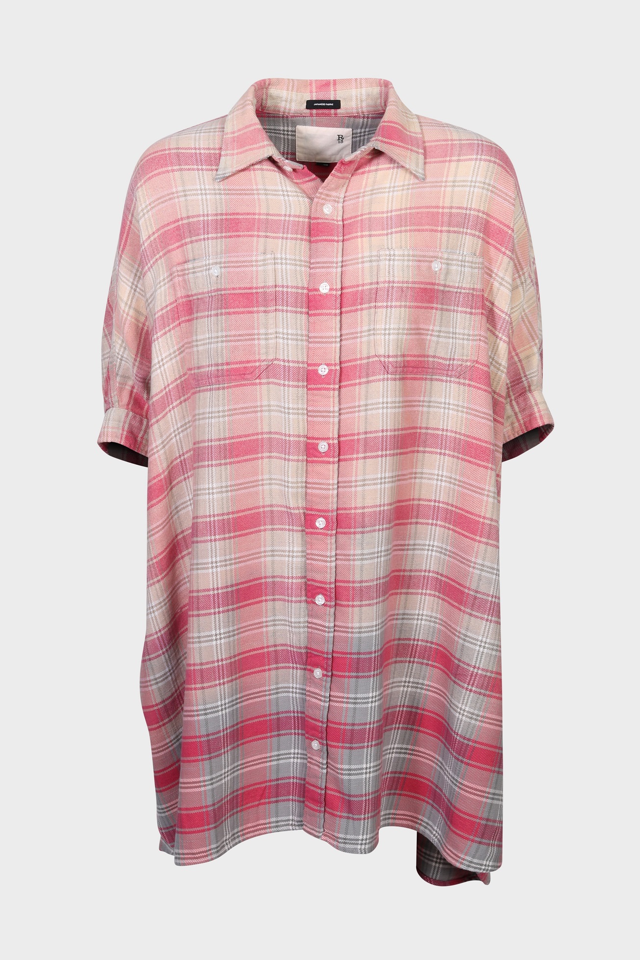 R13 Plaid Oversize Boxy Shirtdress in Pink/Grey