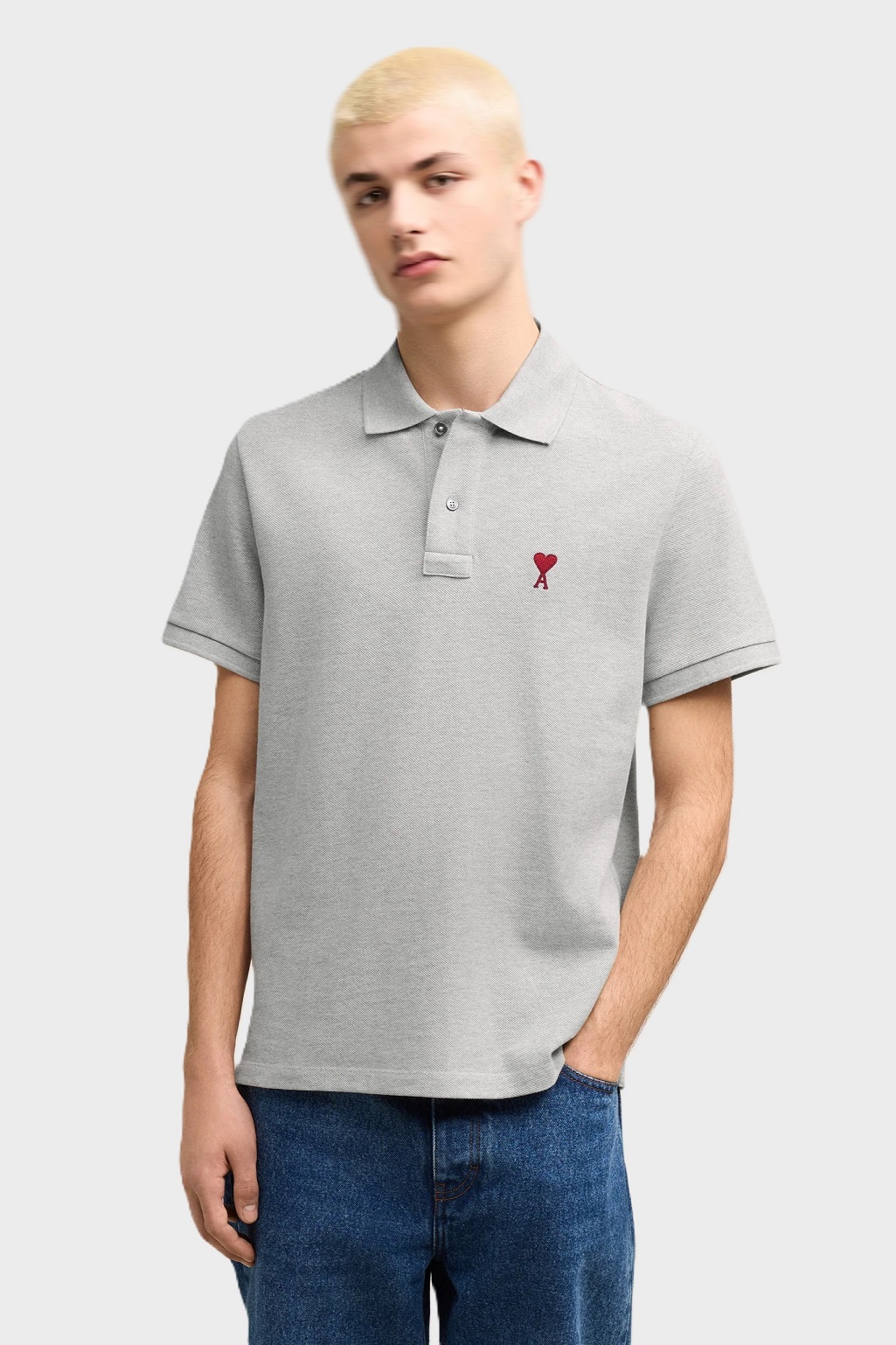 AMI PARIS de Coeur Pique Polo Shirt in Heather Ash Grey