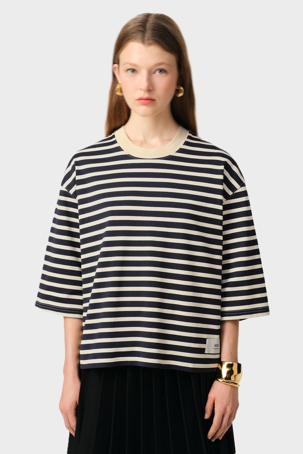 AMI PARIS Oversize T-Shirt in Navy/Cream Stripe