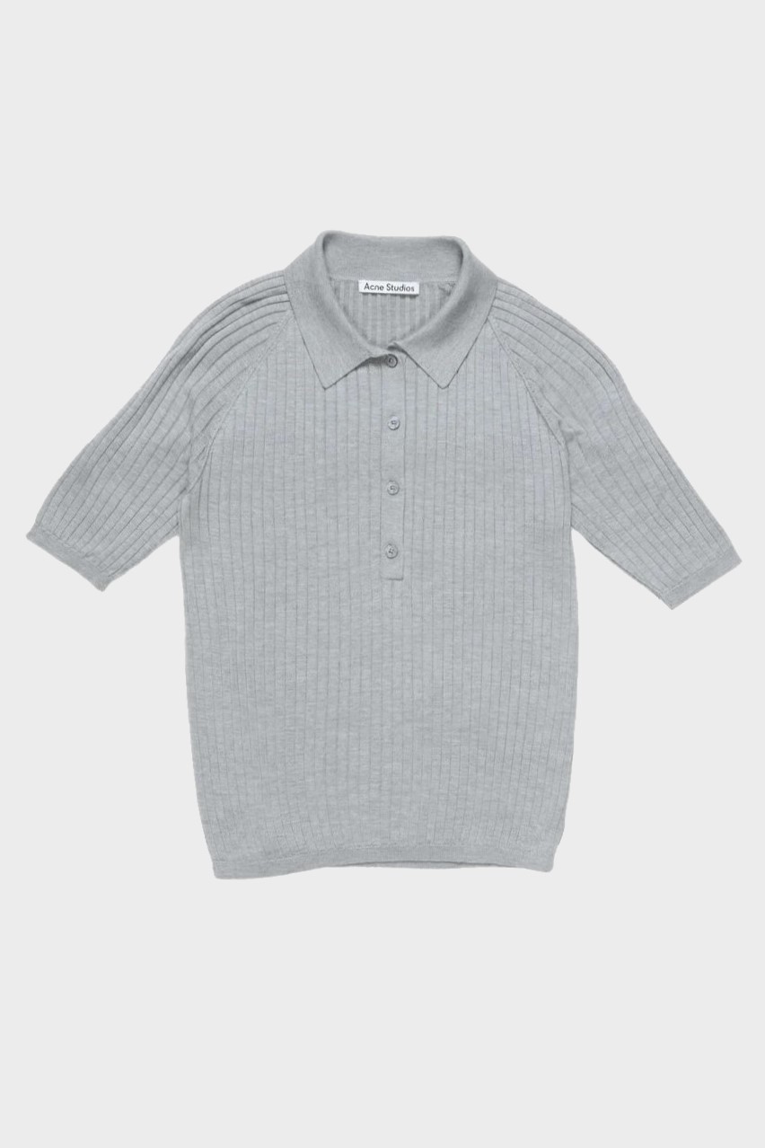 ACNE STUDIOS Silk Knit Polo Shirt in Grey