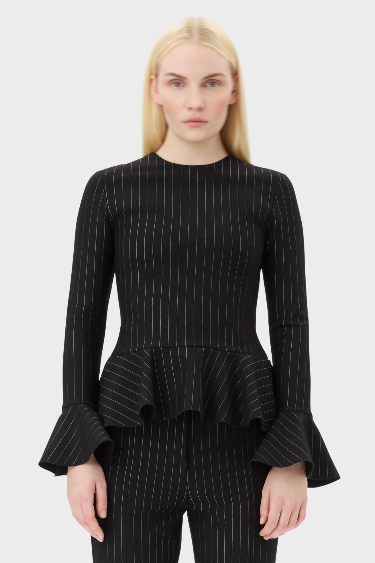 GANNI Stripe Jersey Peplum Blouse