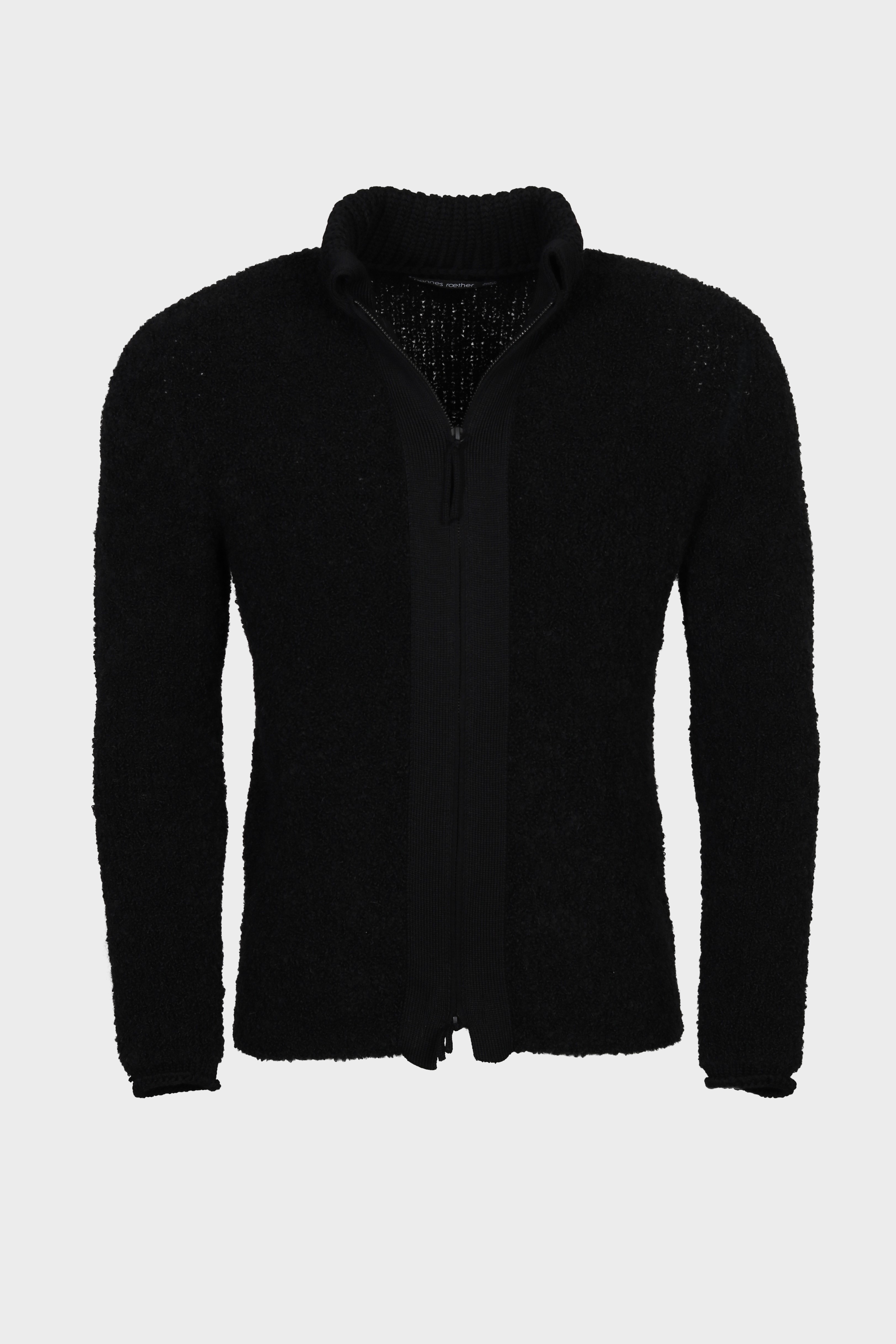 HANNES ROETHER Fluffy Knit Zip Jacket in Black