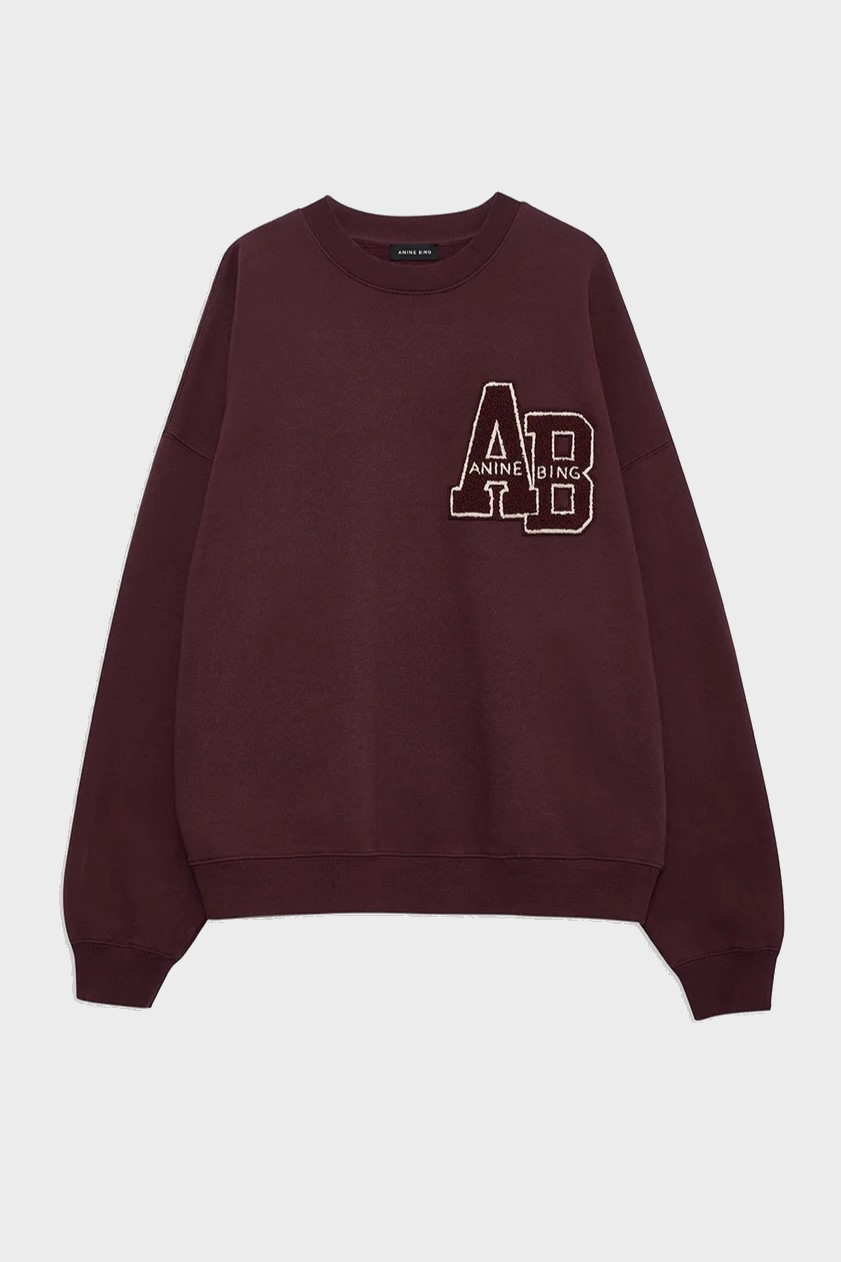 ANINE BING Miles Oversize Sweatshirt Letterman in Dark Burgundy