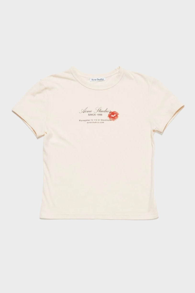 ACNE STUDIOS Kiss Logo T-Shirt in Pearl Grey