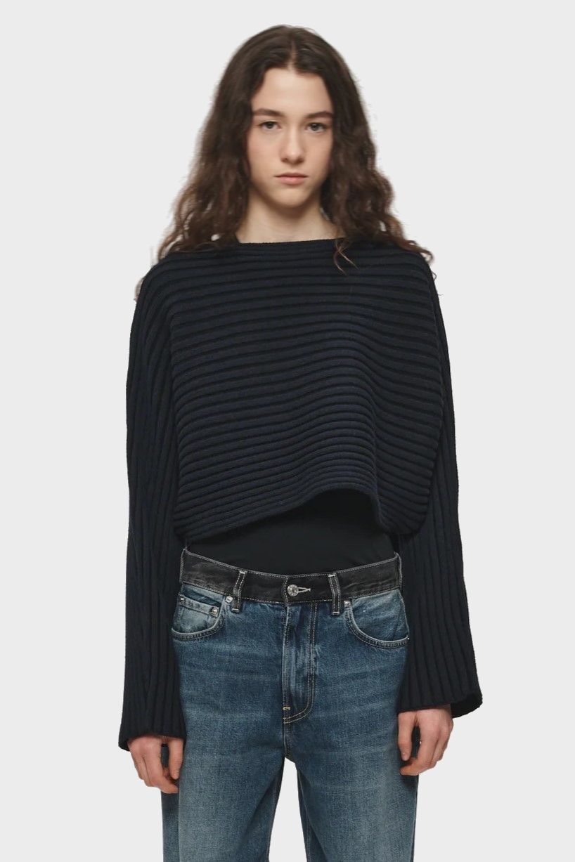 6397 Plaited Rib Half Knit Sweater in Navy/Black