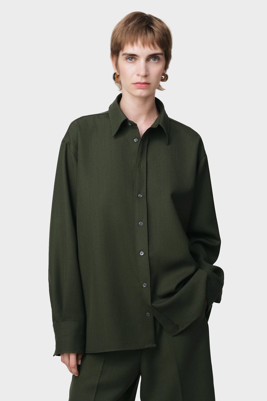 AMI PARIS Back Slit Oversized Shirt in Loden