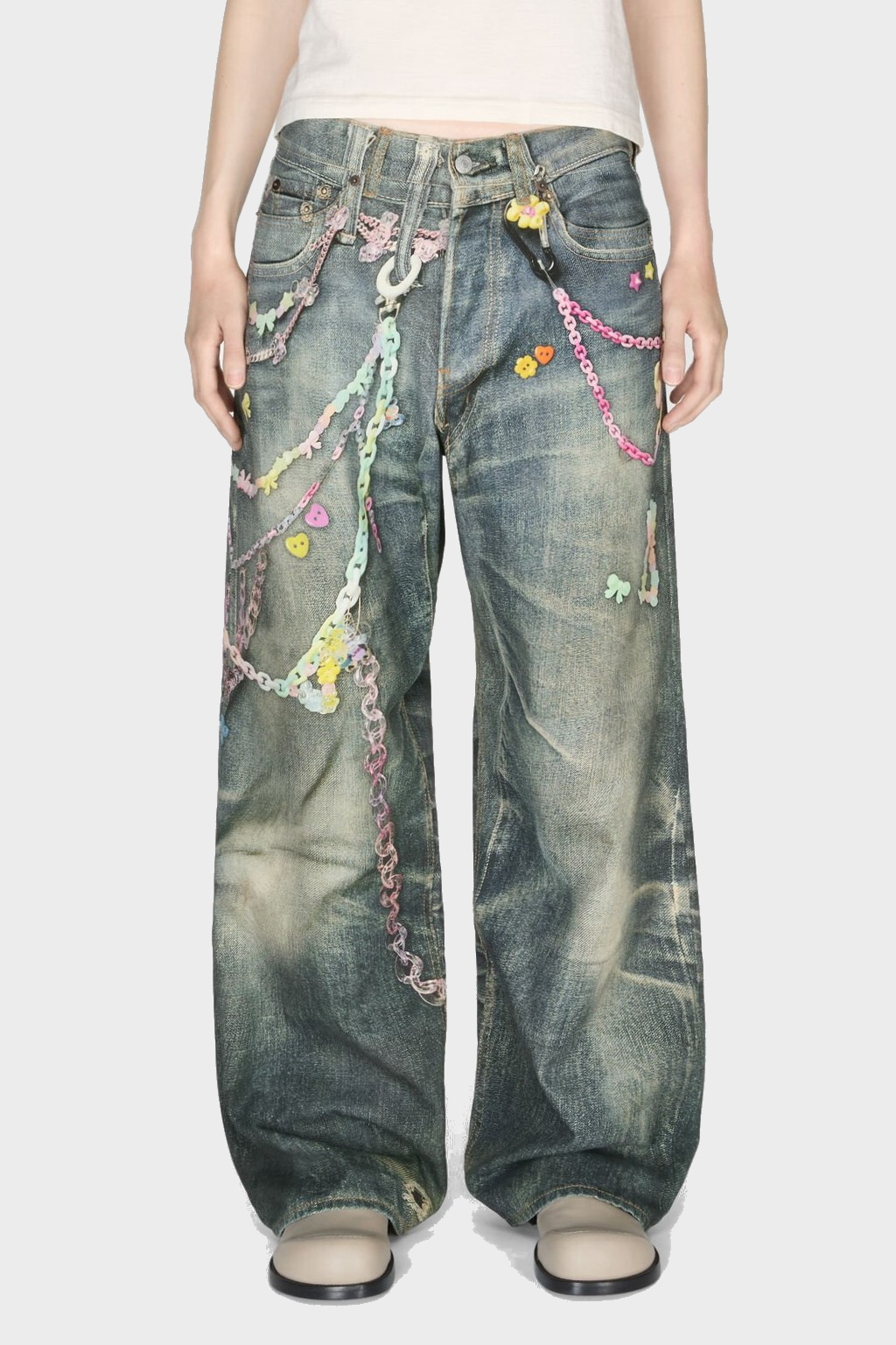 ACNE STUDIOS 1981F Printed Jeans in Mid Blue