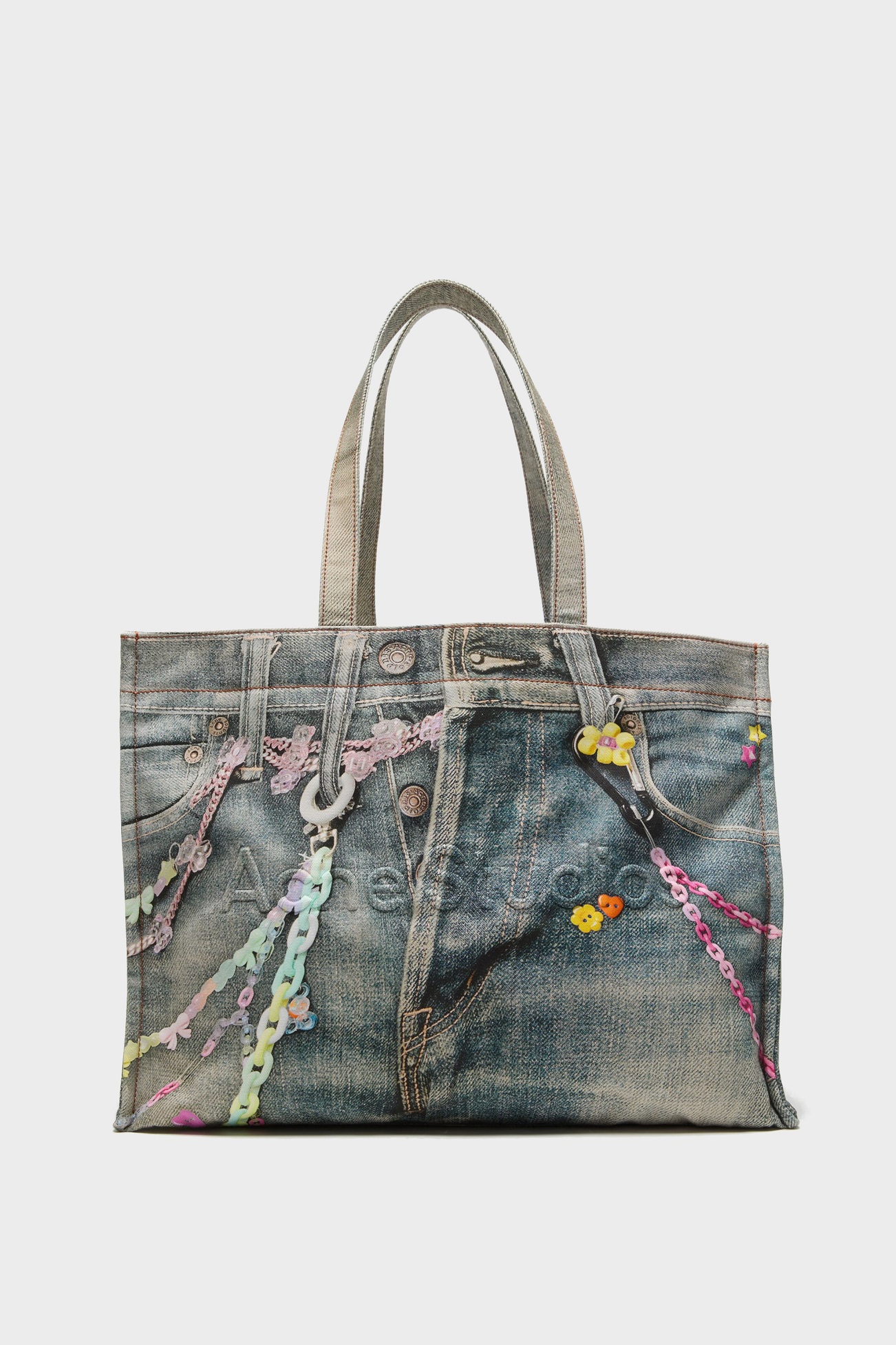 ACNE STUDIOS Trompe-l'oeil Denim Print Tote Bag 