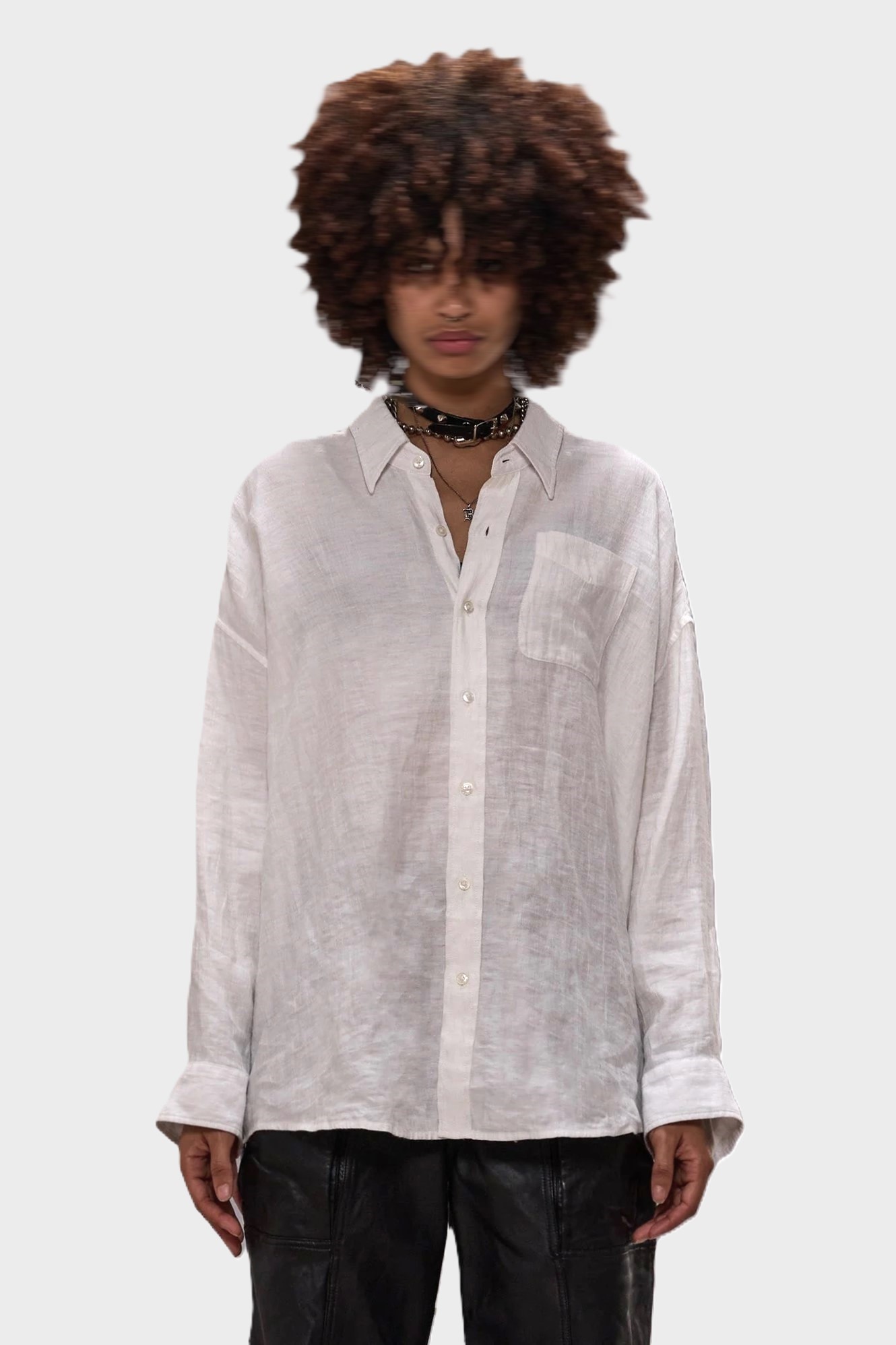 R13 Drop Neck Oversize Shirt in White