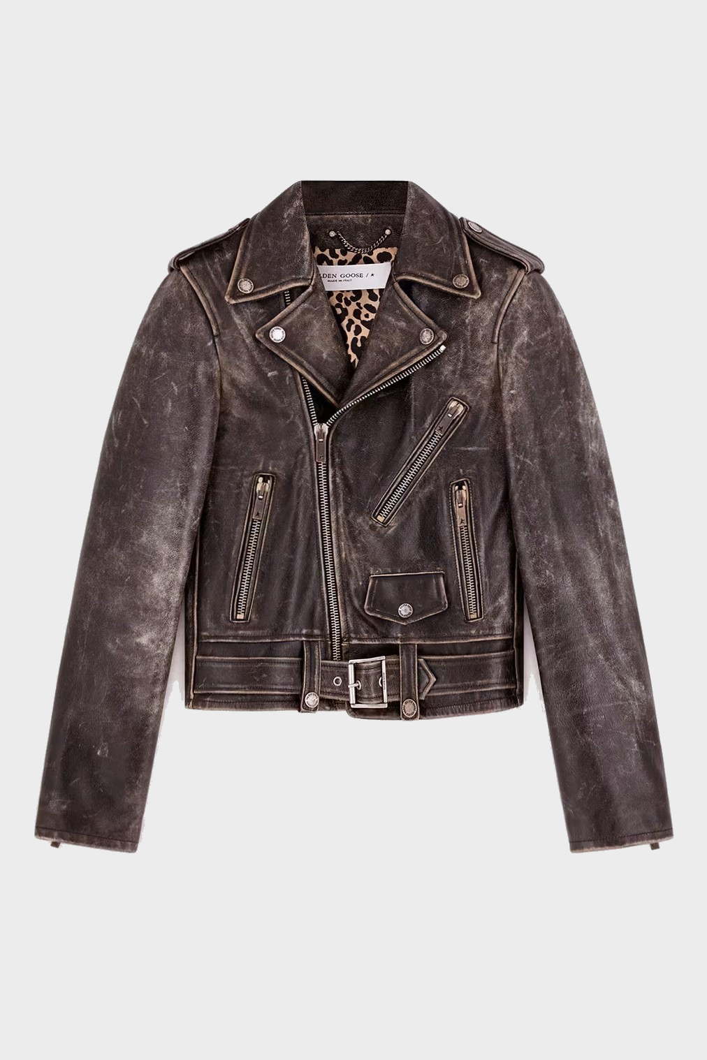 GOLDEN GOOSE Chiodo Biker Leather Jacket in Vintage Black