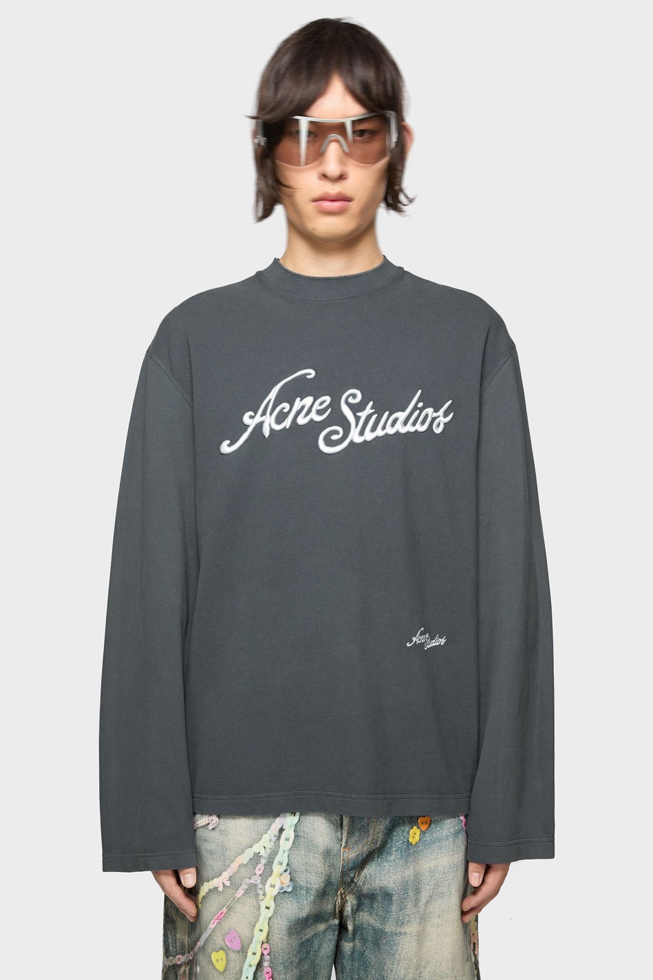 ACNE STUDIOS Pique Logo Longsleeve in Faded Grey