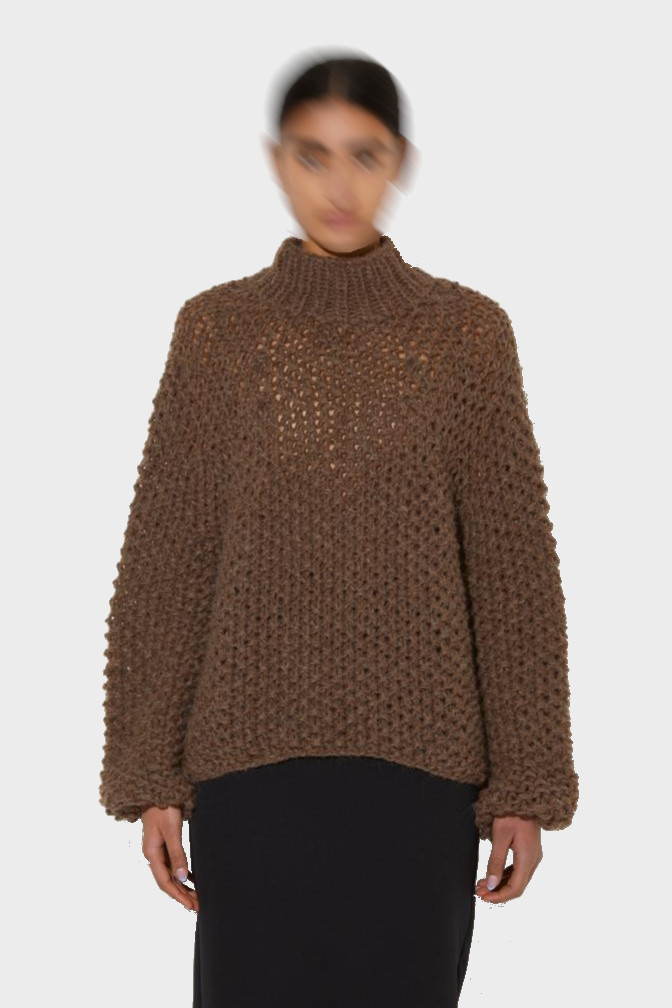 MAIAMI Pearl Pattern Knit Pullover in Brown