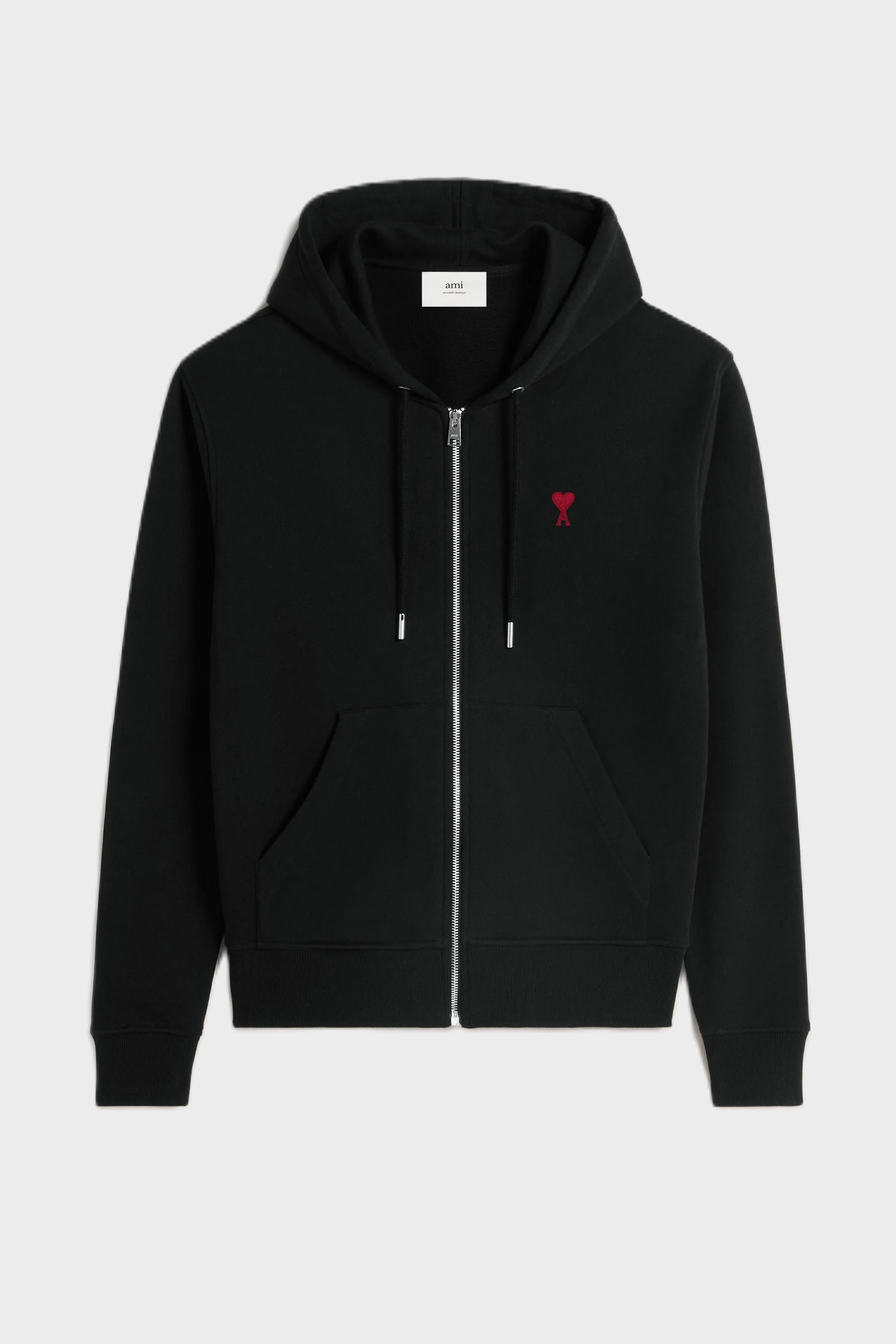 AMI PARIS de Coeur Molleton Zip Hoodie in Black/Red