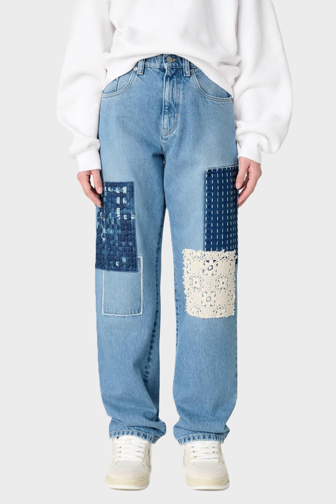 AXEL ARIGATO Patchwork Relaxed Jeans in Light Blue