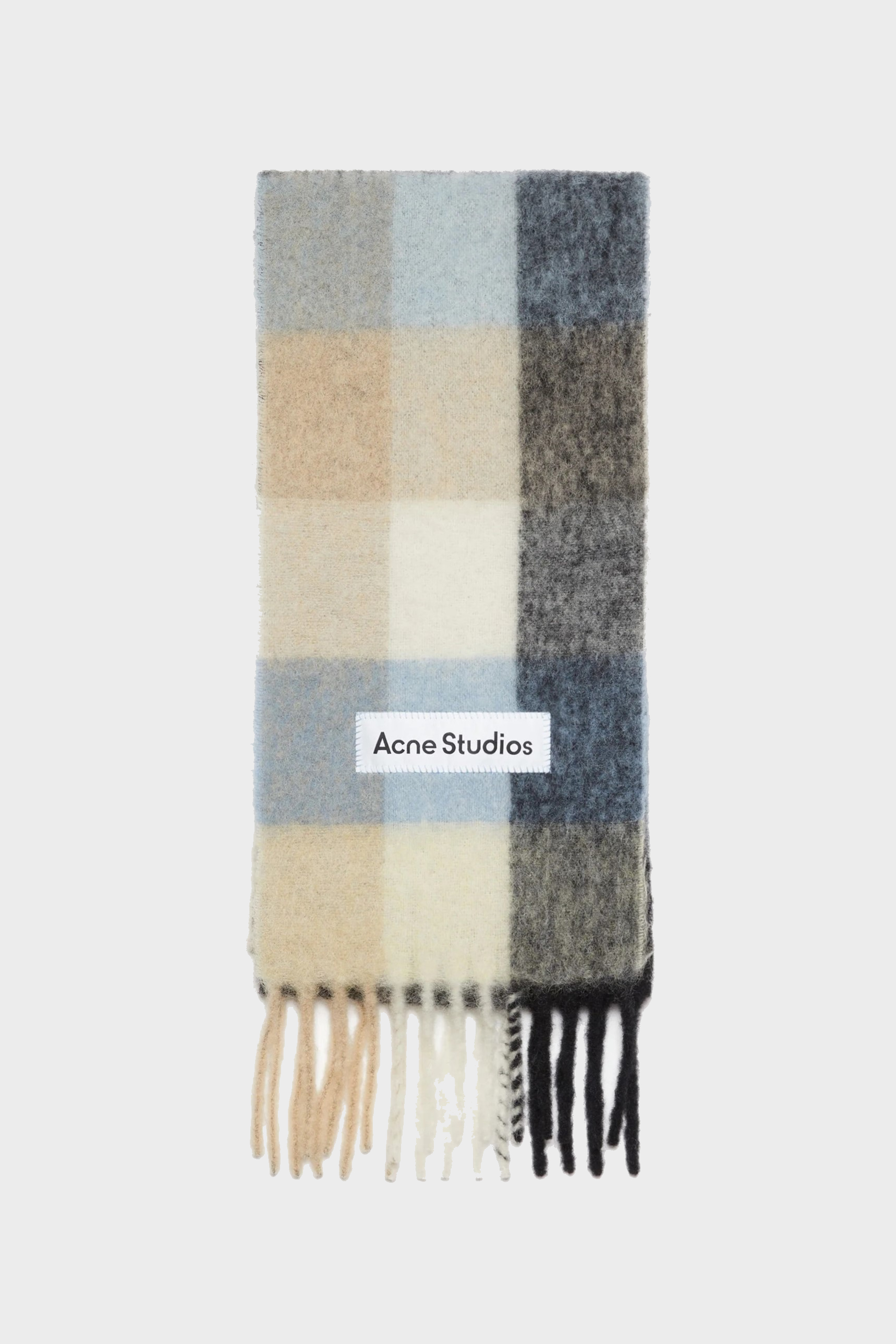 ACNE STUDIOS Fluffy Mohair Scarf in Blue/Beige/Black