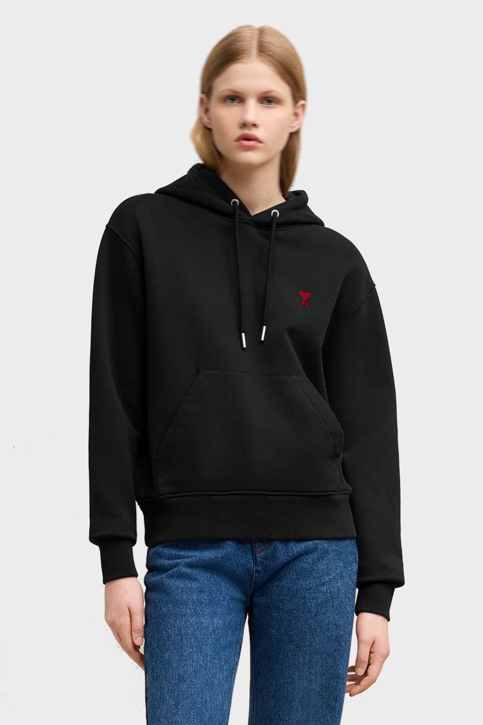 AMI PARIS de Coeur Molleton Hoodie in Black/Red