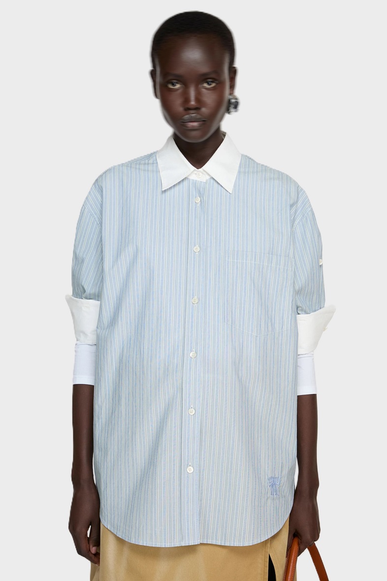 ACNE STUDIOS Short Sleeve Shirt in Blue/White