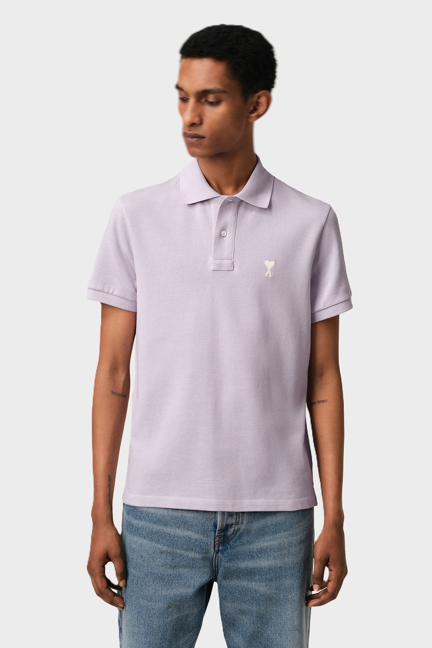 AMI PARIS de Coeur Pique Polo Shirt in Lilac